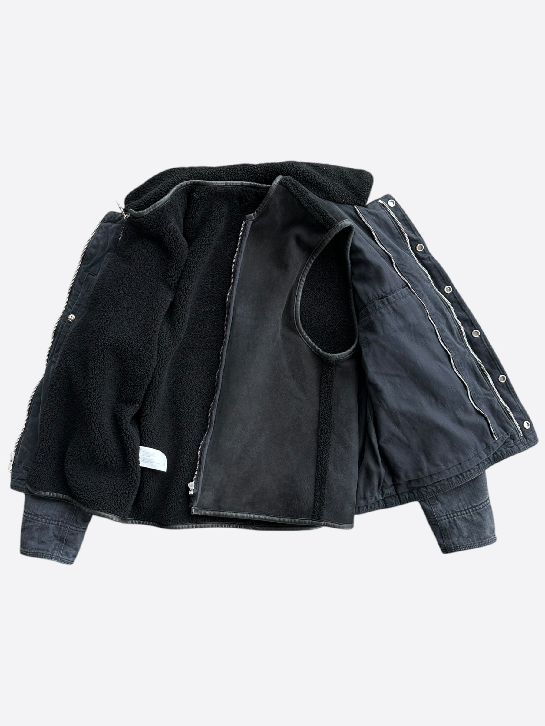 Chrome Hearts Black Herringbone Shearling Jacket for Men - Luxury Winter Coat with Warm Fleece Lining | Perfect for Cold Weather, Streetwear Fashion & Outdoor Activities