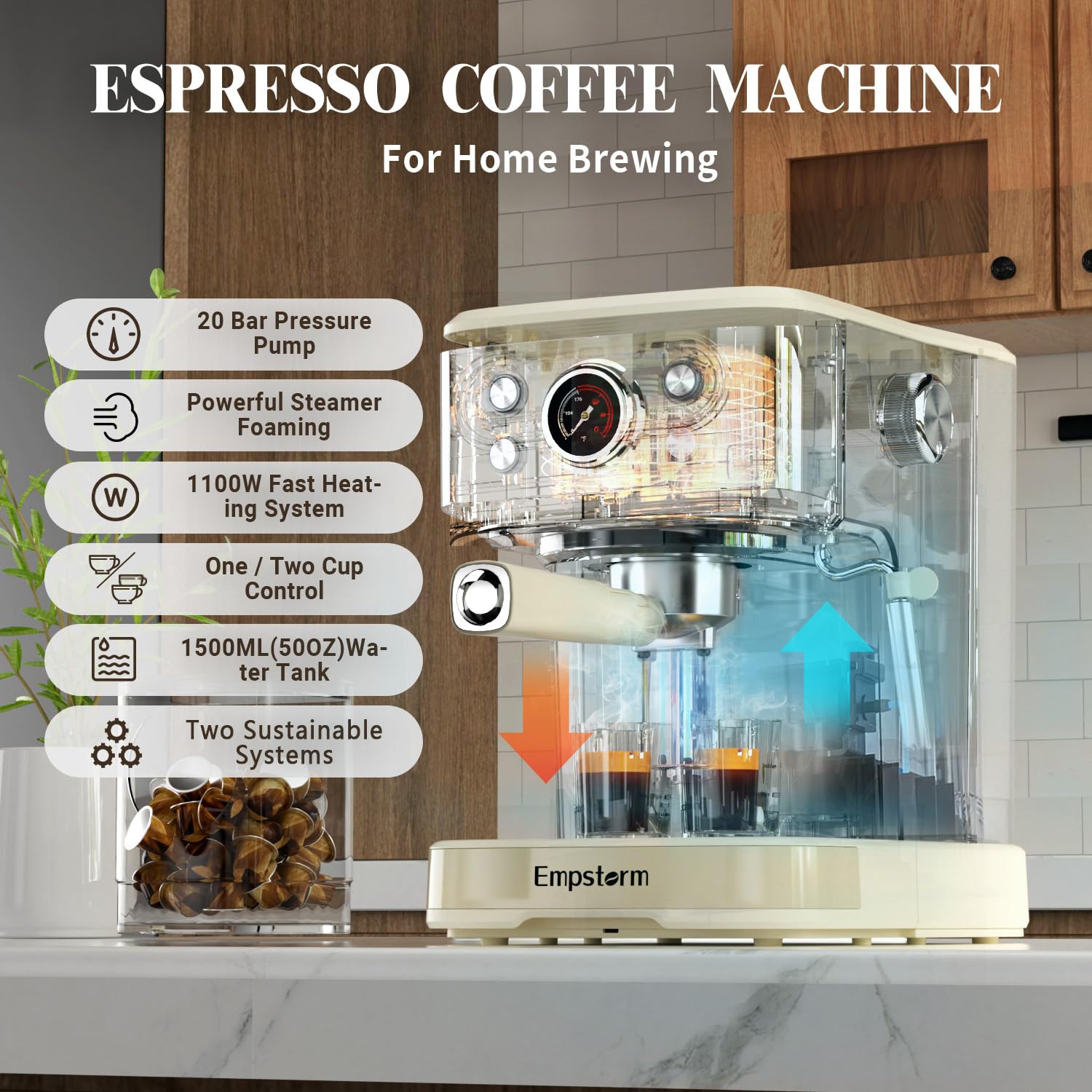 Professional 20 Bar Espresso Machine with Milk Frother - 2-in-1 Cappuccino & Latte Maker, Compatible with NS Original Capsules - Perfect for Home Brewing, Coffee Shops & Office Use