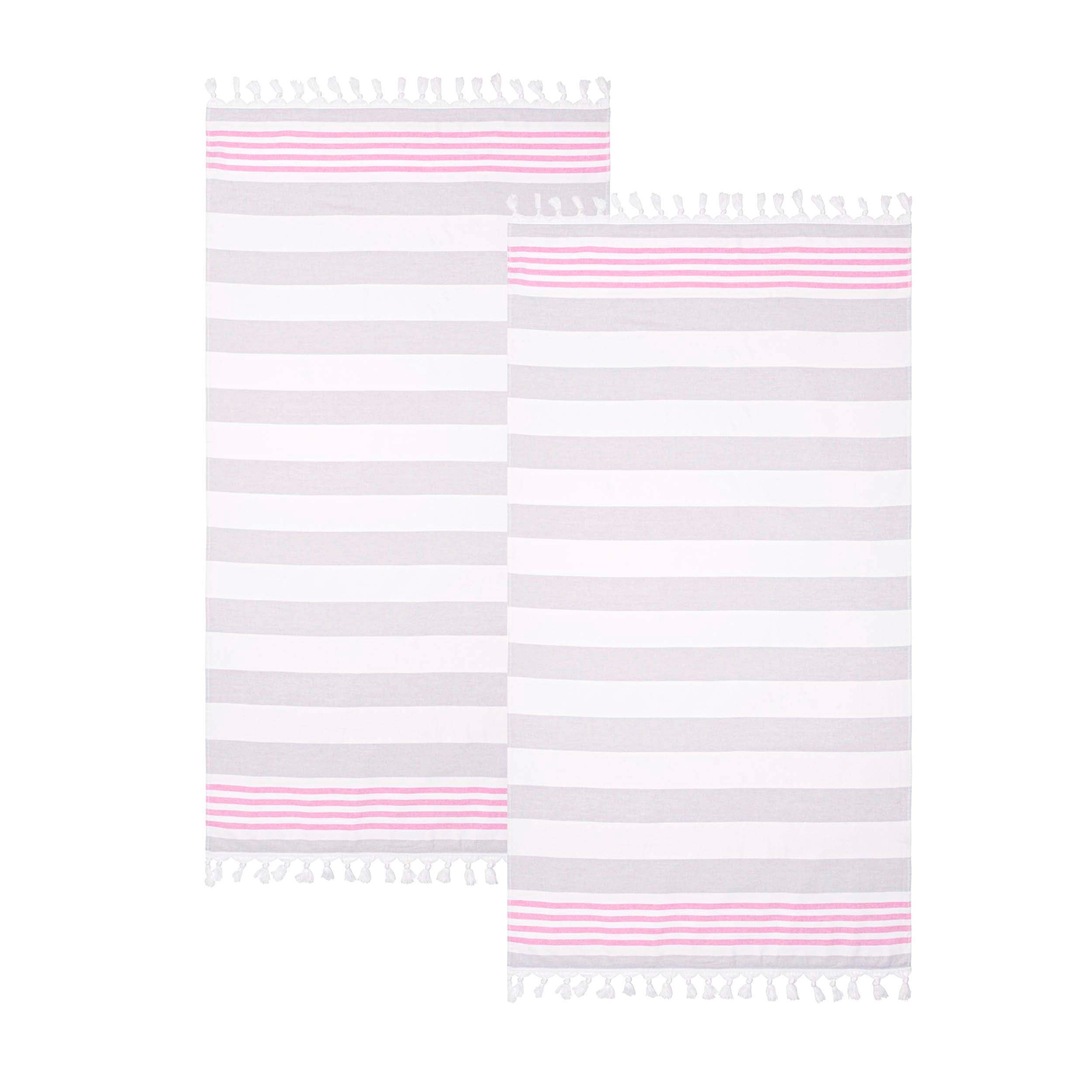 Coastal Resort Stripe Fouta 2-Piece Beach Towel Set with Tassels - Soft & Absorbent for Pool, Beach, Yoga & Spa | Perfect Summer Accessory