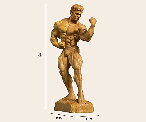 Hand-Carved Boxwood Sculpture - Bodybuilding Male Statue for Home & Living Room Decor | Unique Figurine for Gym, Office, and Man Cave Display