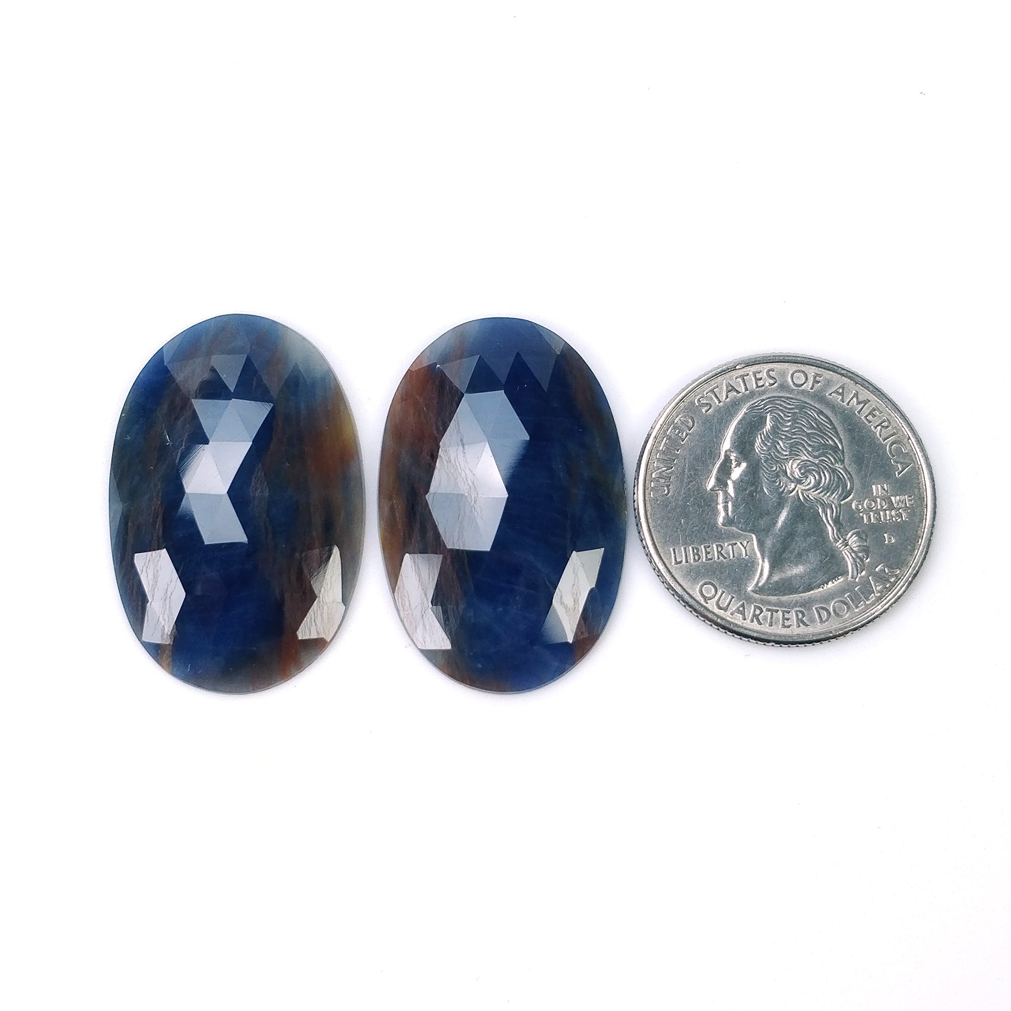 Natural Untreated Bi-Color Oval Sapphire Gemstone Pair - 51.40cts Rose Cut 31x20mm (Video Included) - Perfect for Jewelry Making, Engagement Rings & Luxury Gifts