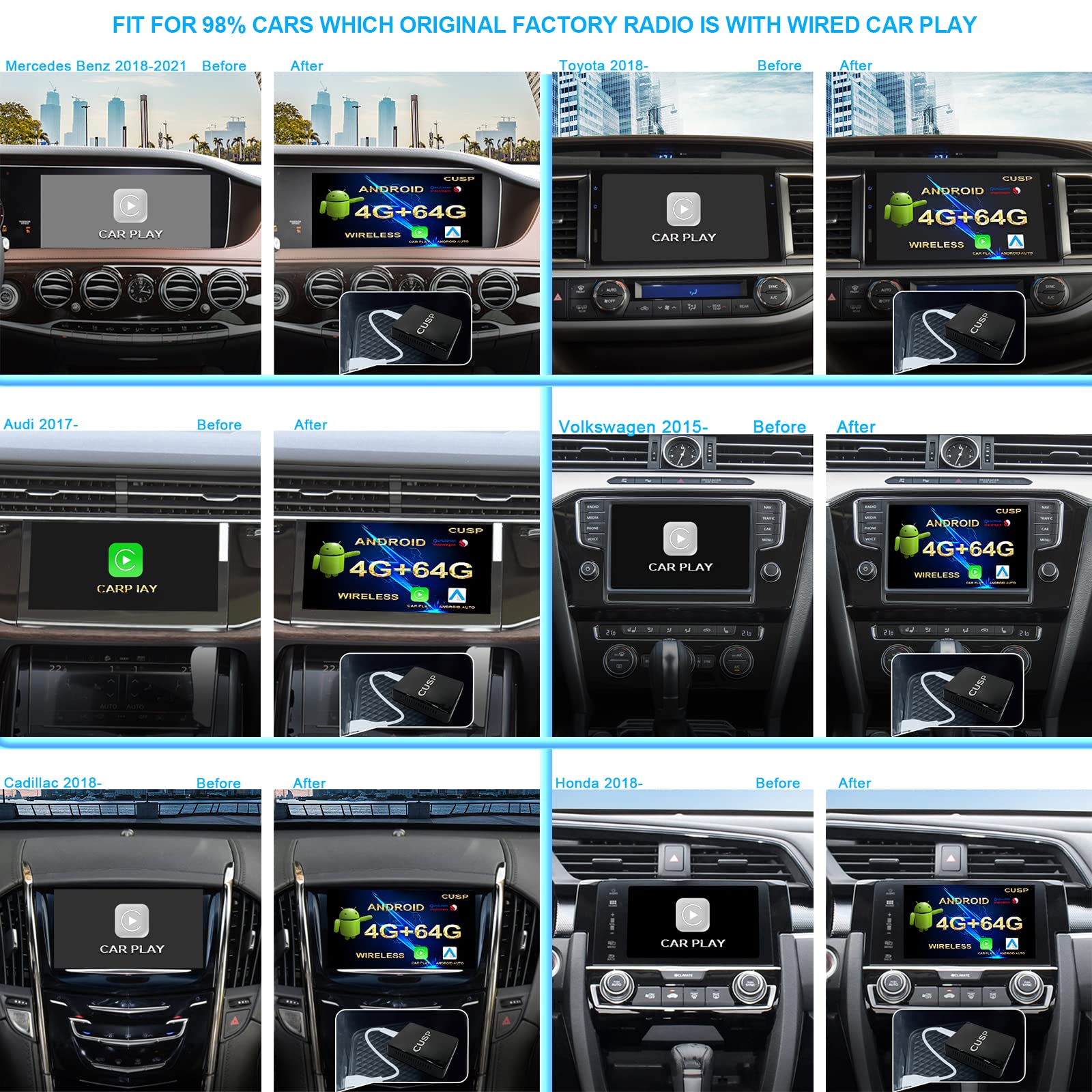 2024 Wireless CarPlay AI Box - Android 8 Core 4G+64G with SIM Card Slot, Google Play Store, Auto GPS, Video Adapter, Split Screen & WiFi Support - YouTube Compatible - Upgrade for OEM Wired CarPlay Vehicles (Perfect for Long Road Trips & Streaming Music/Maps)