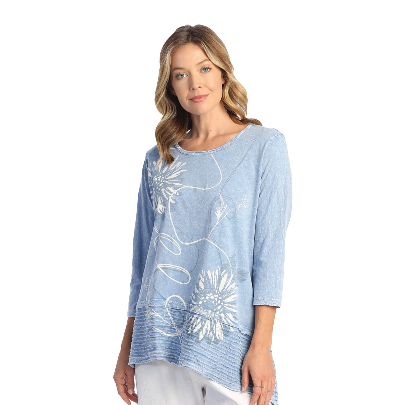 Jess & Jane Women's Free Fly Mineral Washed Cotton Wavy Contrast Asymmetric Tunic Top - Casual Boho Chic Blouse for Summer Outfits, Beach Cover Up & Music Festivals