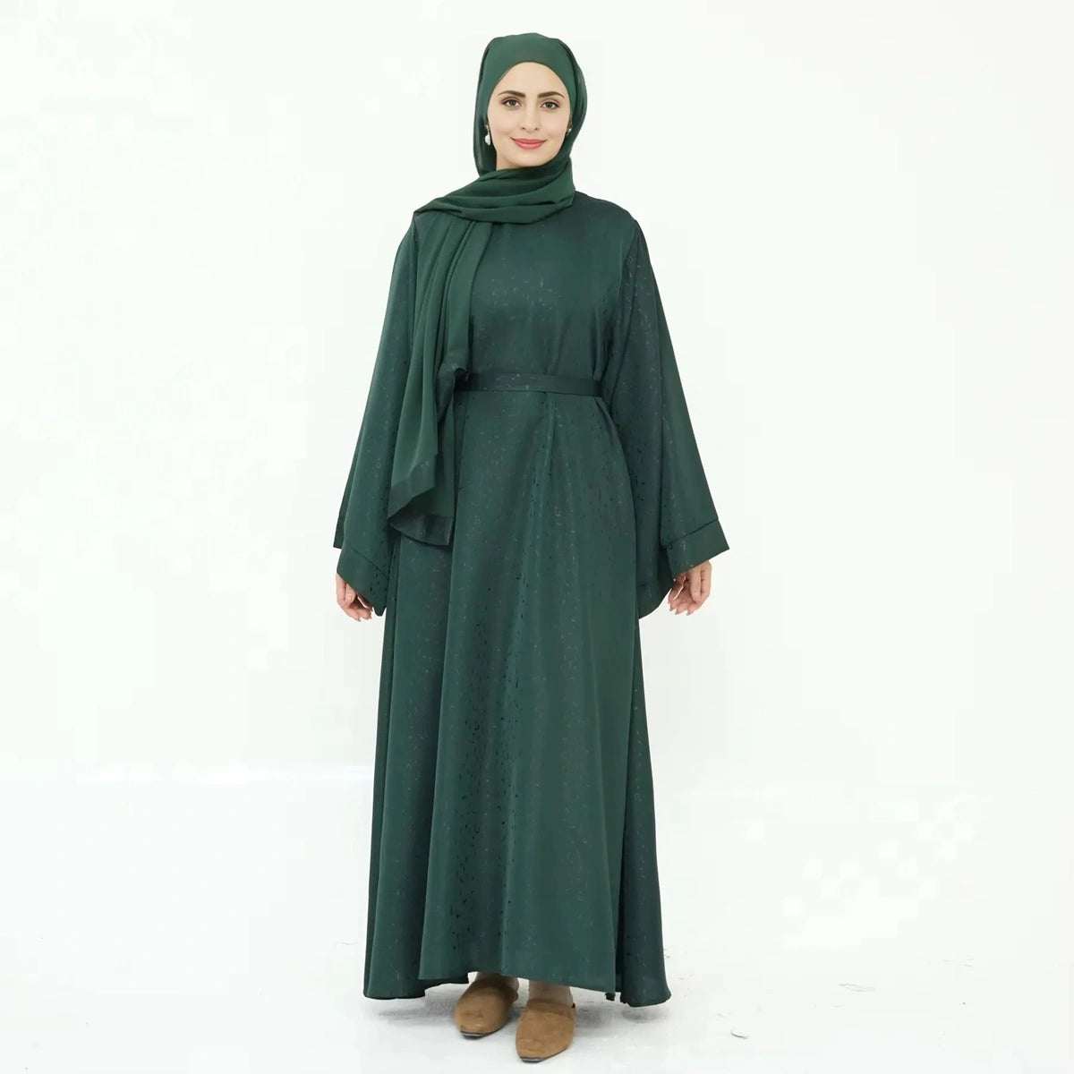 Elegant 3D Jacquard Satin Abaya Dress #25010 - Modest Muslim Women's Prayer Dress for Special Occasions & Daily Wear