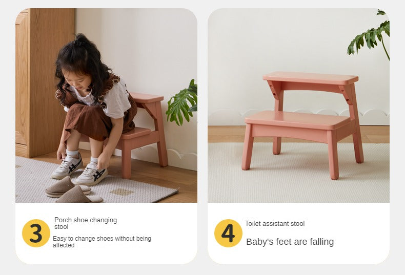 Birch Solid Wood Kids Multifunctional Low Foot Stool - Durable Step Stool for Bathroom, Kitchen, and Playroom - Perfect for Toddlers and Children