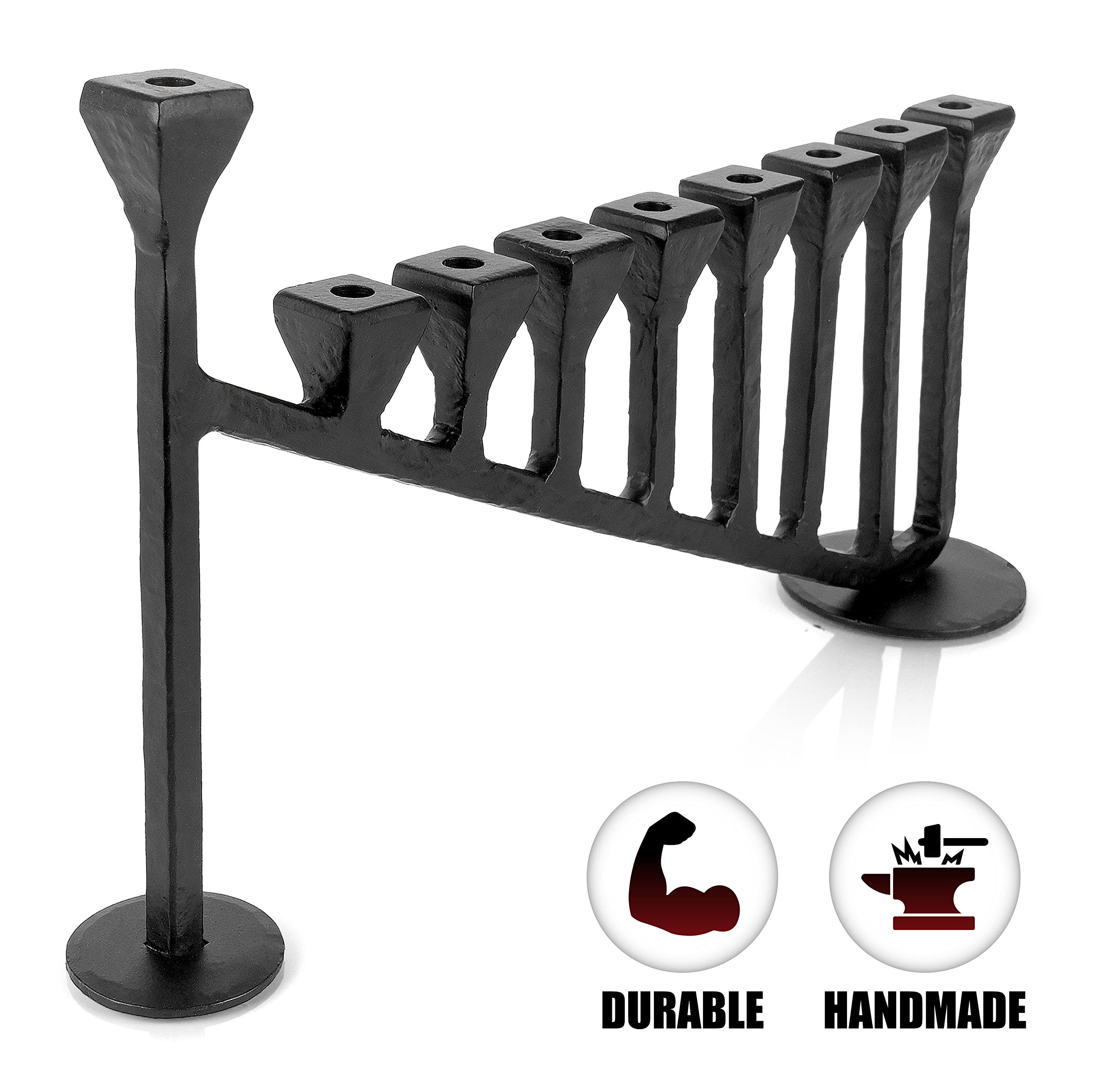 Handcrafted 9-Branch Hanukkah Menorah - Traditional Iron Hanukiah Candlestick Holder for Chanukah Celebration - Black Decorative Menorah (13.7