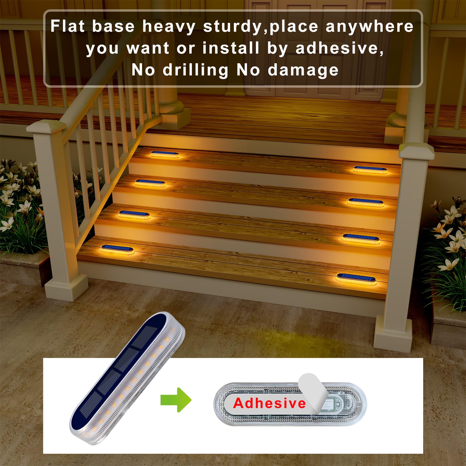 Solar Powered Outdoor Step Lights - Waterproof LED Deck & Fence Lighting (4 Pack) | Warm White Solar Lights for Stairs, Patio, Garden, Pathway, Driveway & Porch | Perfect for Backyard, Front Door & Dock Safety Lighting at Night