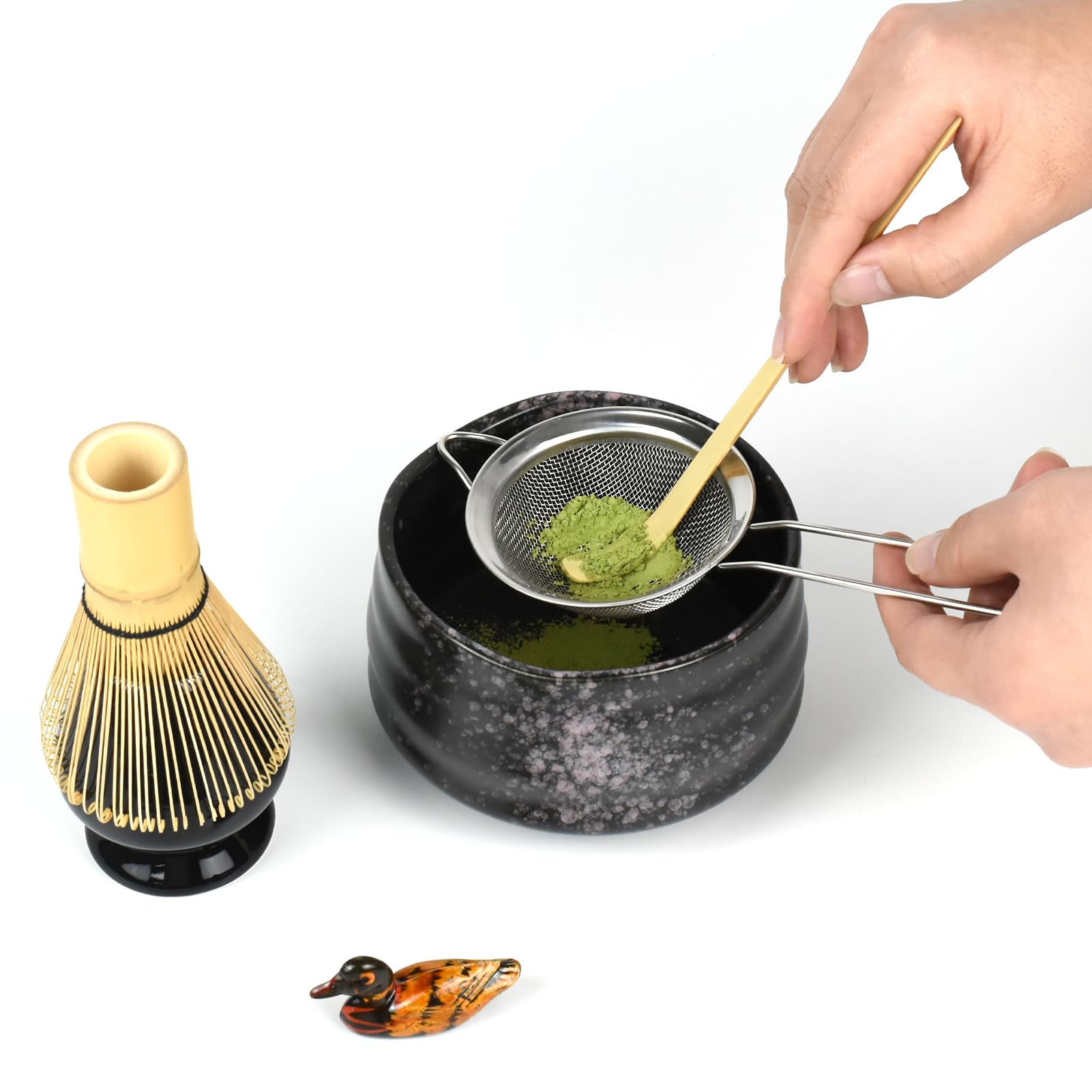 Premium Japanese Matcha Tea Ceremony Set - Traditional Matcha Bowl, Bamboo Whisk, Scoop & Strainer - Complete Kit for Authentic Usucha, Koicha & Matcha Latte Preparation - Perfect for Home Tea Rituals, Zen Meditation & Gift Giving (Black)