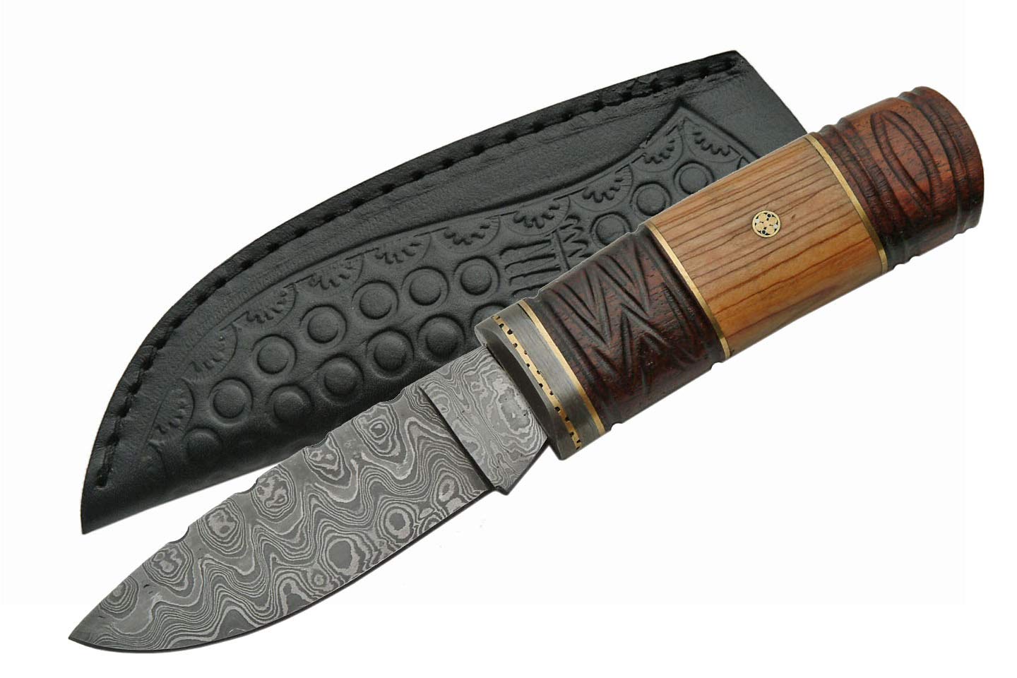 Premium Damascus Steel Mosaic Hunting Knife - Handcrafted Outdoor Survival Knife for Camping, Hunting & Bushcraft | Szco Supplies