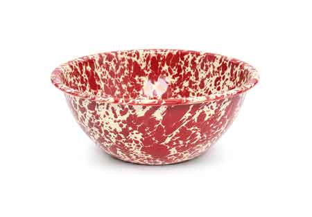 Crow Canyon Enamelware Serving Bowl 2 Quart - Burgundy on Cream - Perfect for Family Dinners, Picnics & Holiday Gatherings