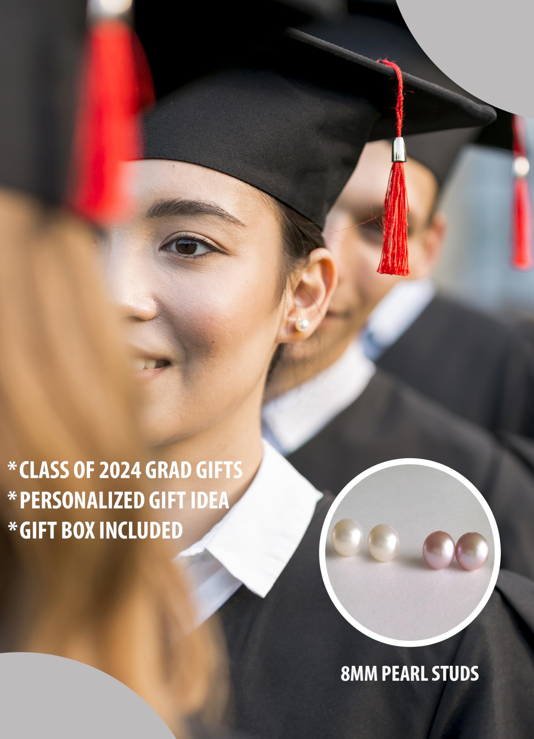 Class of 2025 Graduation Jewelry Gift - Sterling Silver Pearl Stud Earrings for Women | Perfect College Graduation Present for Her | Commencement, Achievement Celebration & Special Occasion Gift