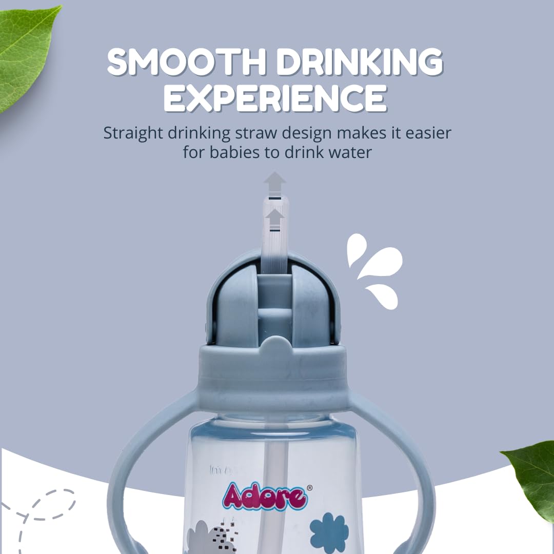 Adore Bling Leakproof Kids Water Bottle 240ml | BPA-Free Spill-Proof Toddler Sippy Cup with 360° Straw | Baby Drinking Bottle for Boys & Girls Ages 2+ | Perfect for Daycare, Travel & Outdoor Activities (Blue)