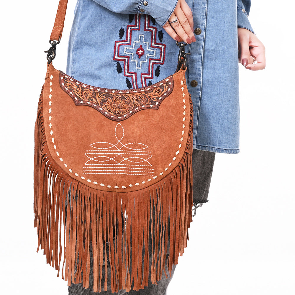 American Darling ADBG1663 Genuine Leather Crossbody Bag for Women - Hand-Tooled Suede Western Purse - Perfect for Casual Outings, Travel & Everyday Use