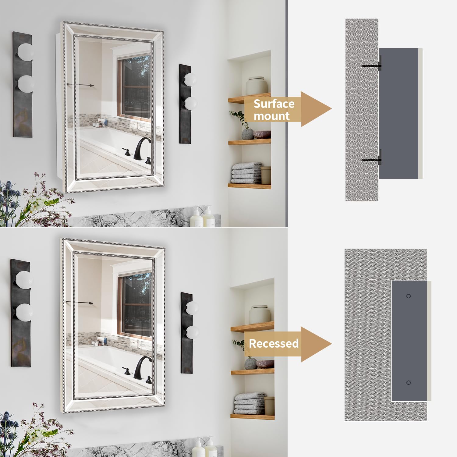 Retro Bevel Edge Medicine Cabinet with Metro Beaded Mirror - 22
