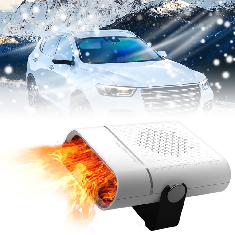 MACHSWON 120W Portable Car Heater - Fast Heating Auto Defroster & Windshield Defogger for Cars, 360° Rotatable Cigarette Lighter Plug-in Heater (White) | Perfect for Winter Driving, Quick Defrosting & Fog Removal in Cold Weather