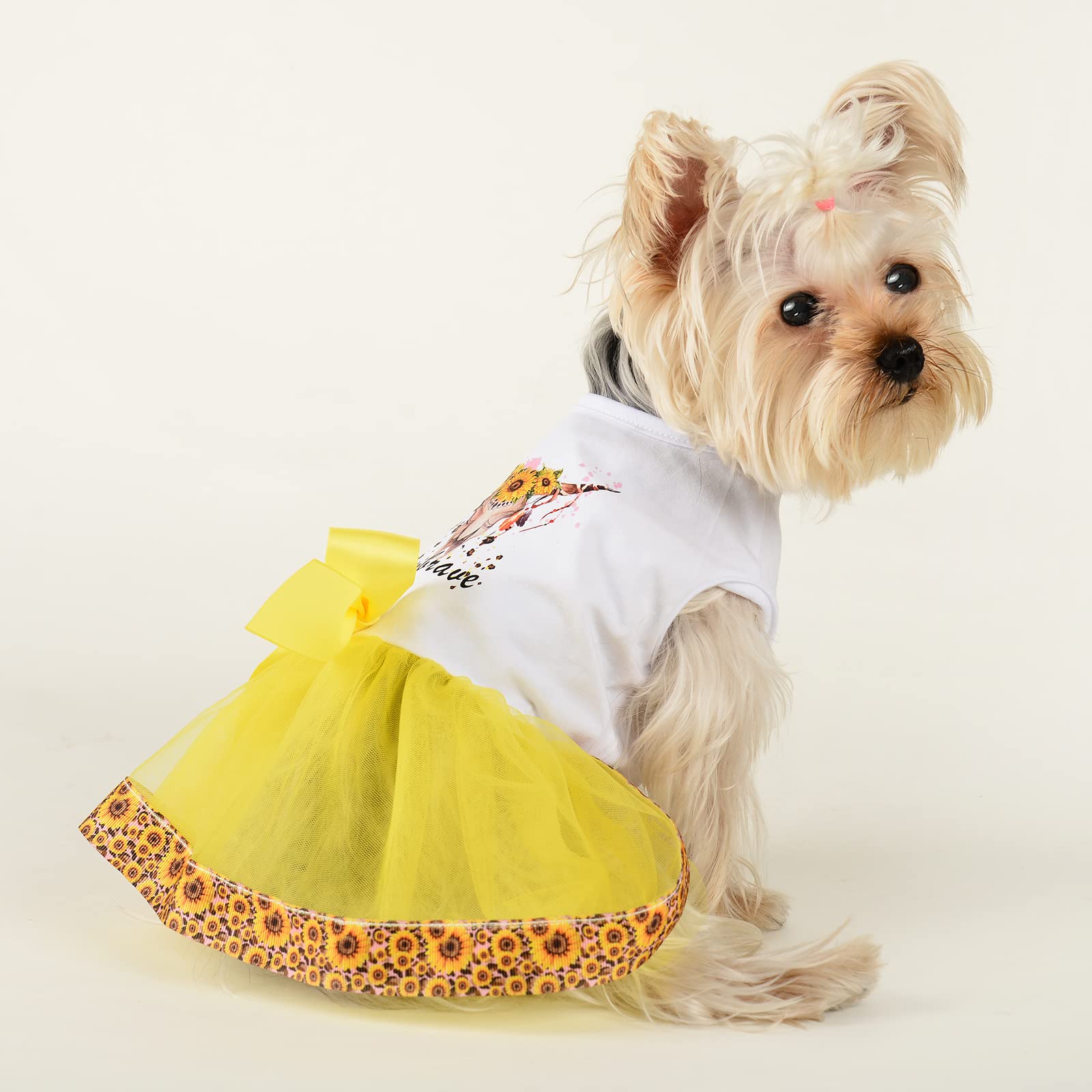 Sunflower Lace Dog Dress for Small Dogs - Cute Summer Outfit for Chihuahua & Yorkie | Perfect for Outdoor Photos