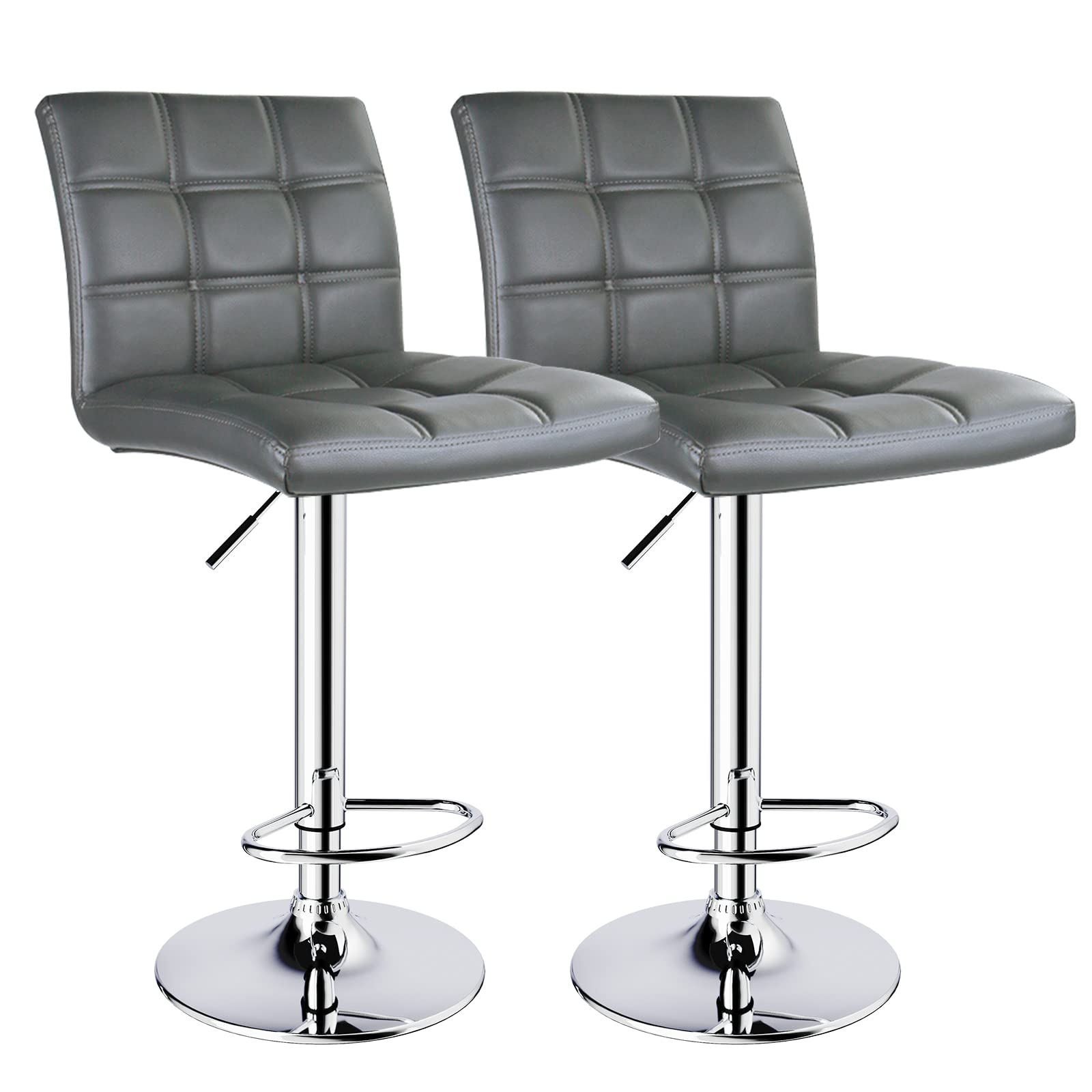 Modern Leopard Print Square PU Leather Adjustable Bar Stools with Back - Set of 2 Swivel Bar Height Stools for Kitchen Island, Breakfast Counter & Home Bar - Grey Contemporary Dining Seating