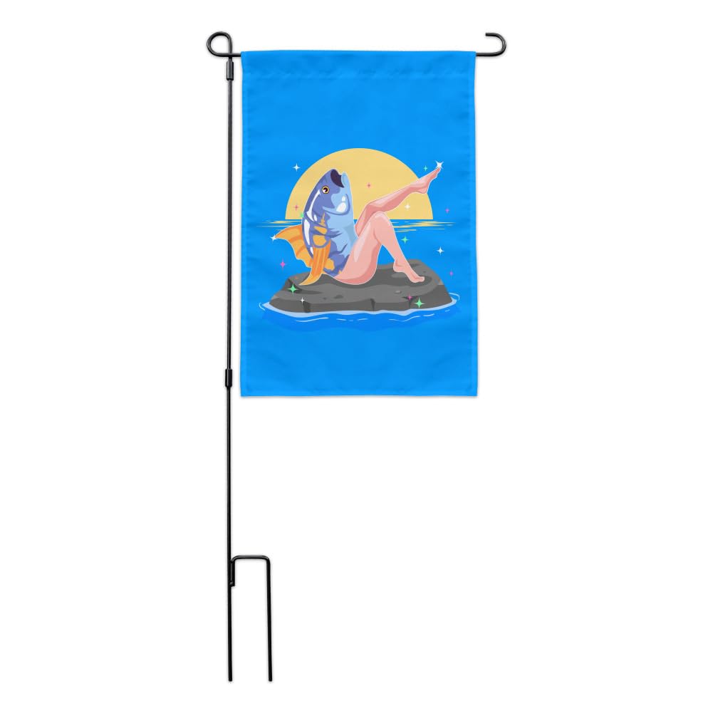 Reverse Mermaid With Tuna Head Outdoor Garden Flag - Unique Funny Yard Decoration for Halloween, Birthday Parties & Coastal Themed Events