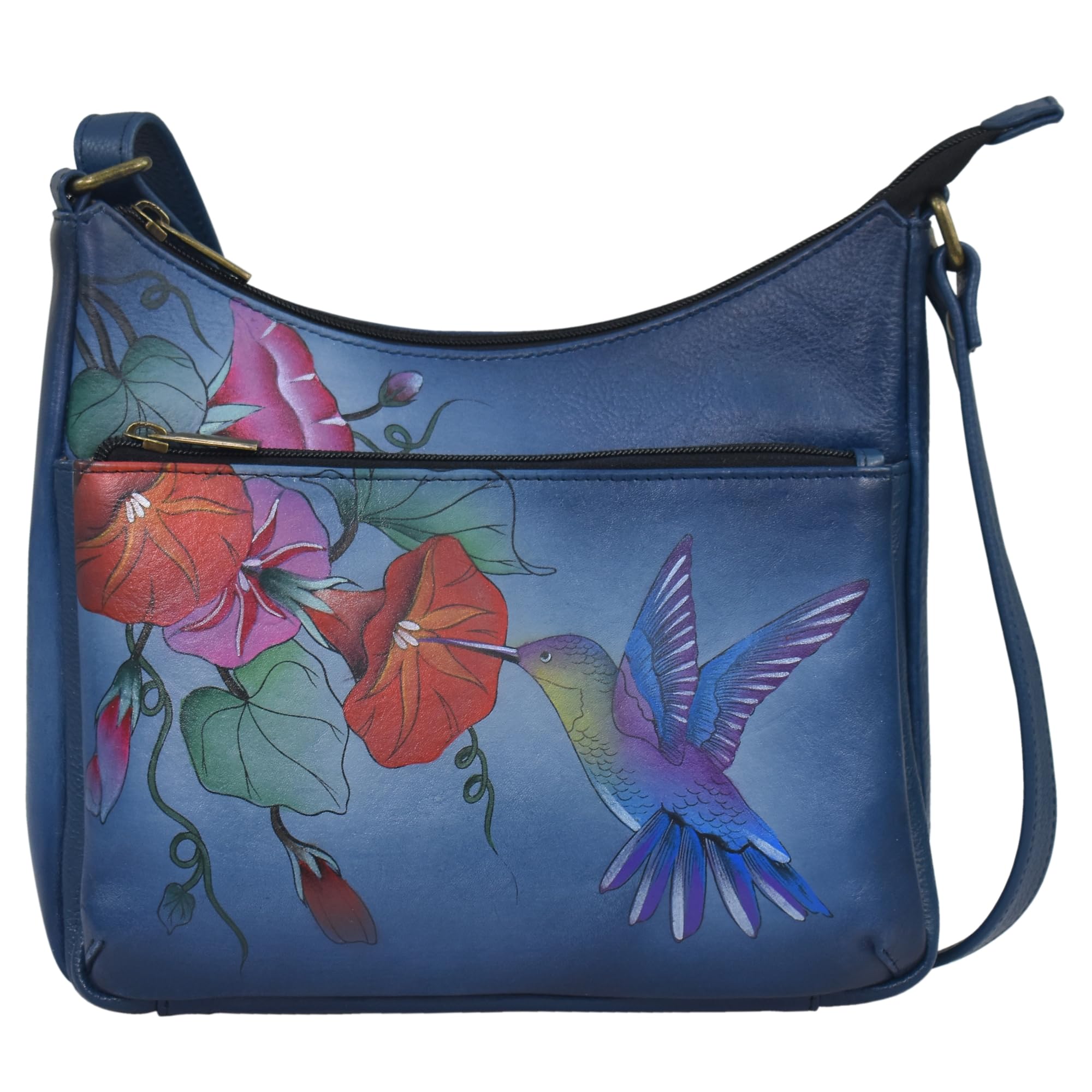 Anna by Anuschka Original Hand-Painted Leather Crossbody Bag for Women - Hummingbird Glory Floral Design, Medium Size Purse with Adjustable Strap, Perfect for Daily Use, Travel & Special Occasions
