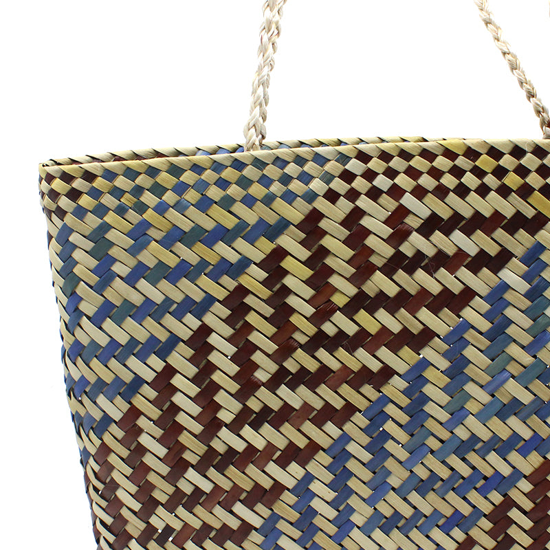Handwoven Kete Whakairo Basket - Blue & Brown Maori Weaving by Bronwynn Billens | Perfect for Home Decor, Storage & Cultural Displays