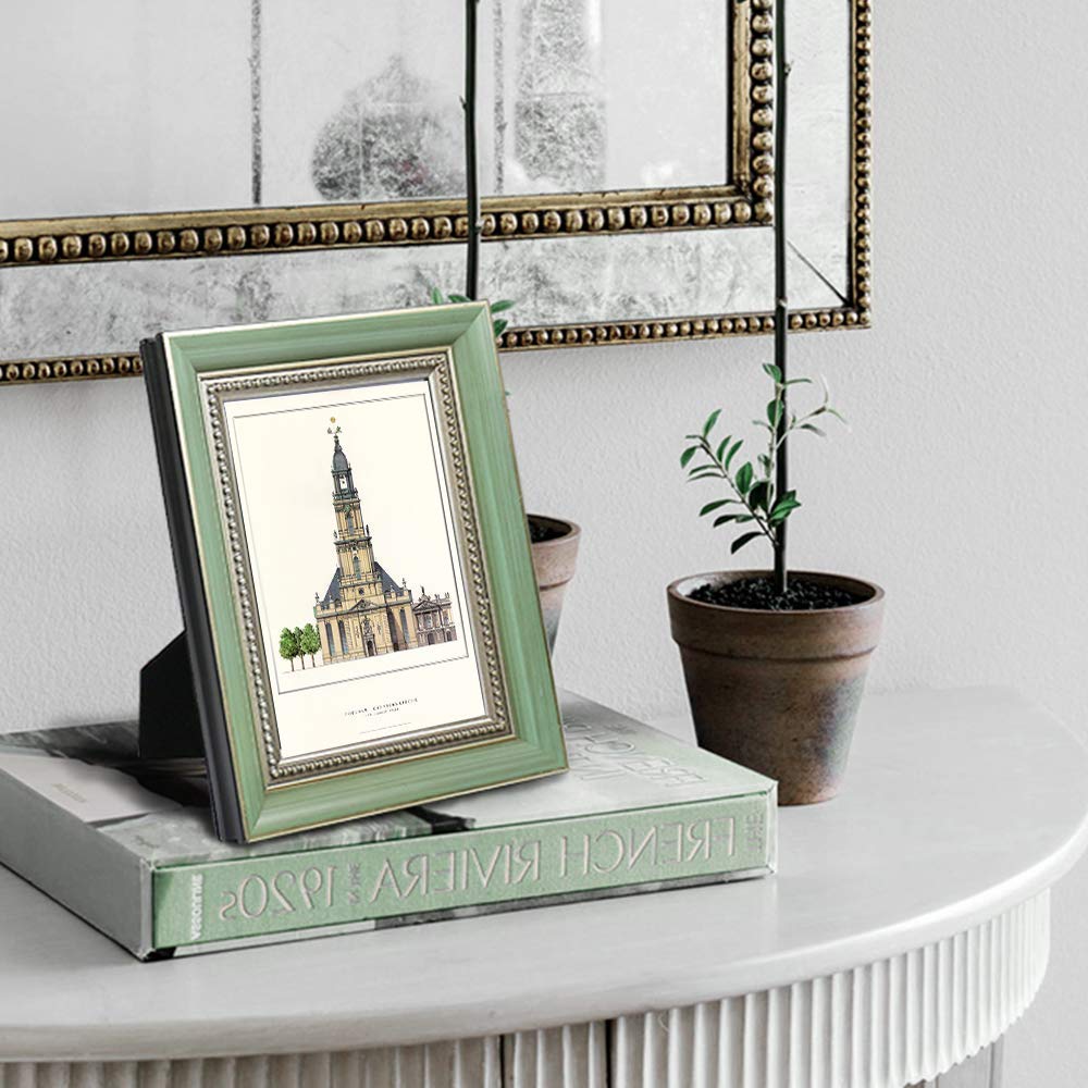 Vintage 5x7 Green Wood Picture Frame with Glass - Wall or Tabletop Display for Photos & Art