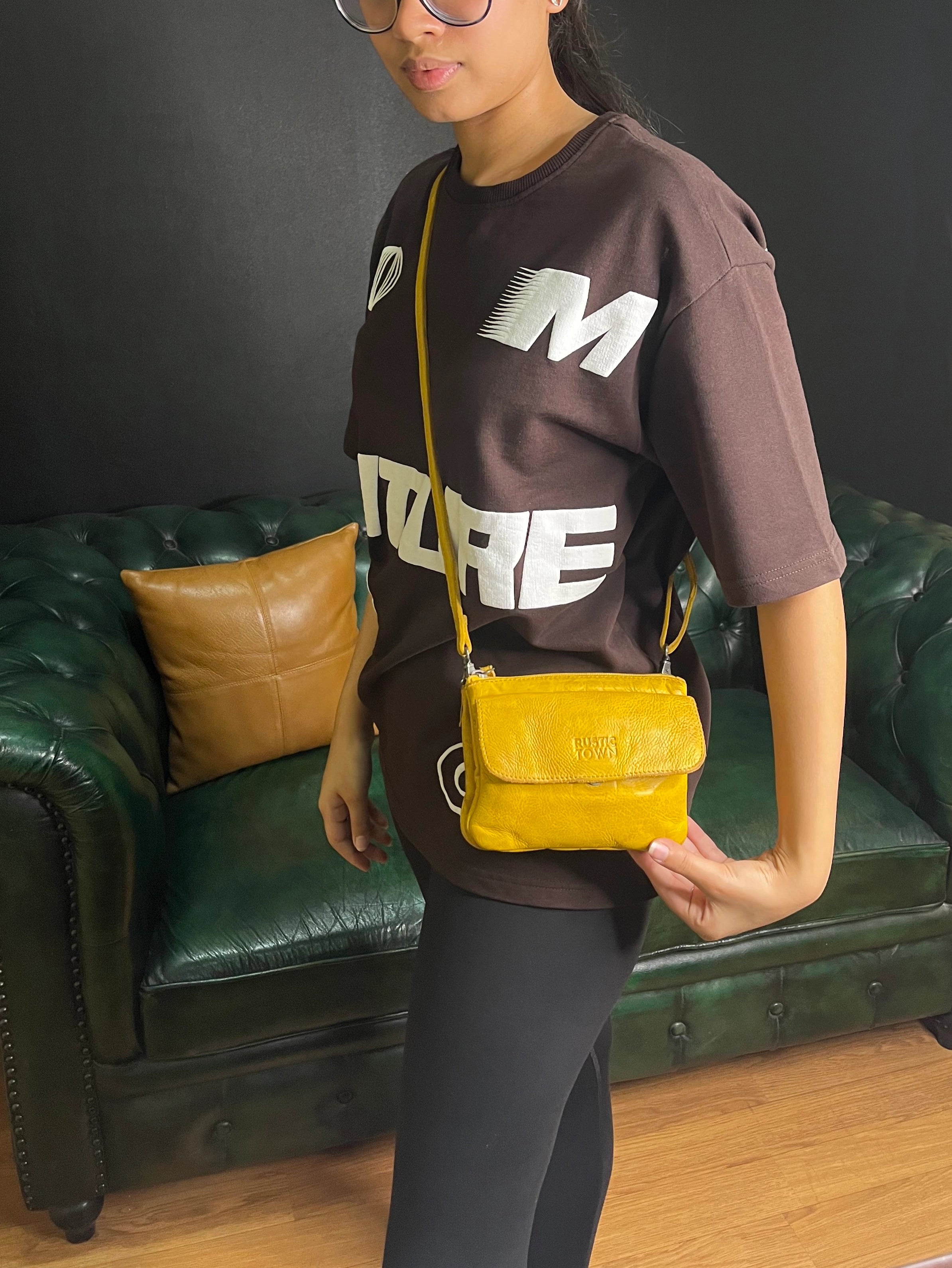 Stylish Yellow Leather Sling Bag Wristlet Clutch for Women - Perfect for Parties, Travel & Everyday Use
