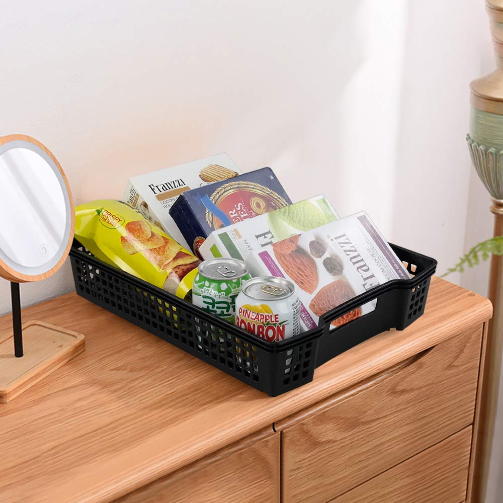 Stackable Black Kitchen Office Desk File Basket Trays - 6 Pack for Organizing Documents, Supplies & Kitchen Utensils | Perfect for Home, Office & Dorm Storage Solutions