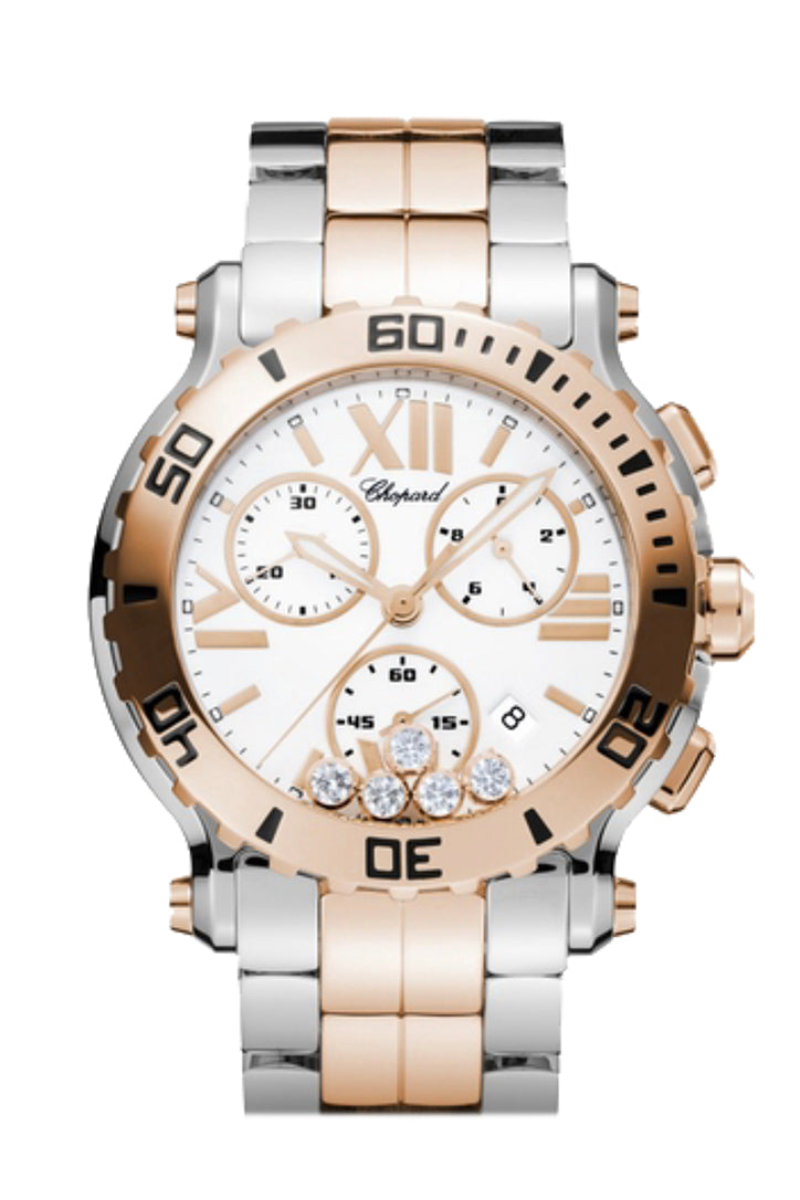 Chopard Happy Sport Chrono XL 30 Watch - White Dial & Rose Gold Case (Model 288499-6002) | Luxury Women's Watch for Business, Parties & Special Occasions