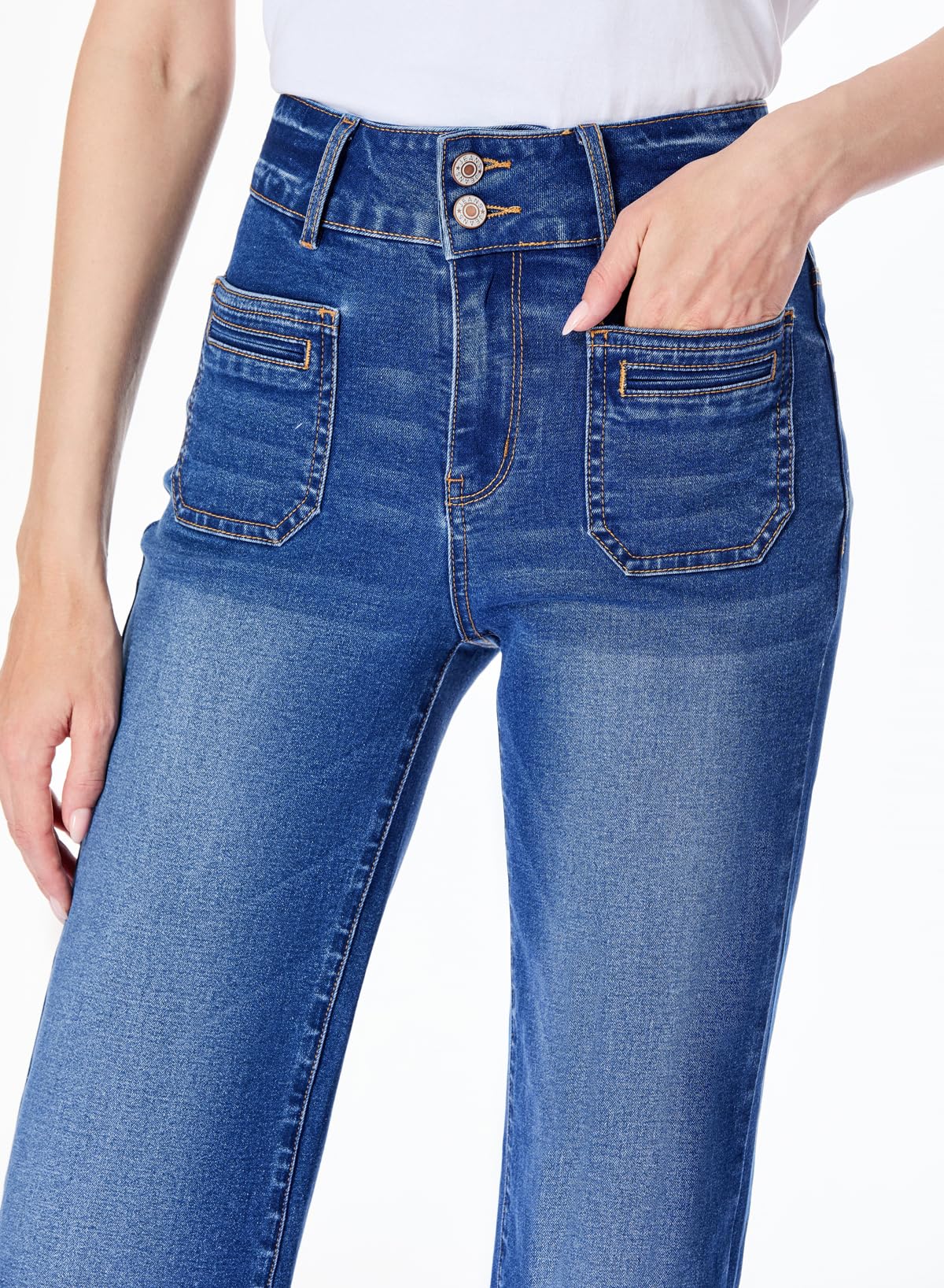 Sidefeel Women's High Waisted Wide Leg Jeans - Tummy Control Stretchy Denim Pants with Front Pockets & Zipper | Casual Comfort for Work, Travel & Everyday Wear