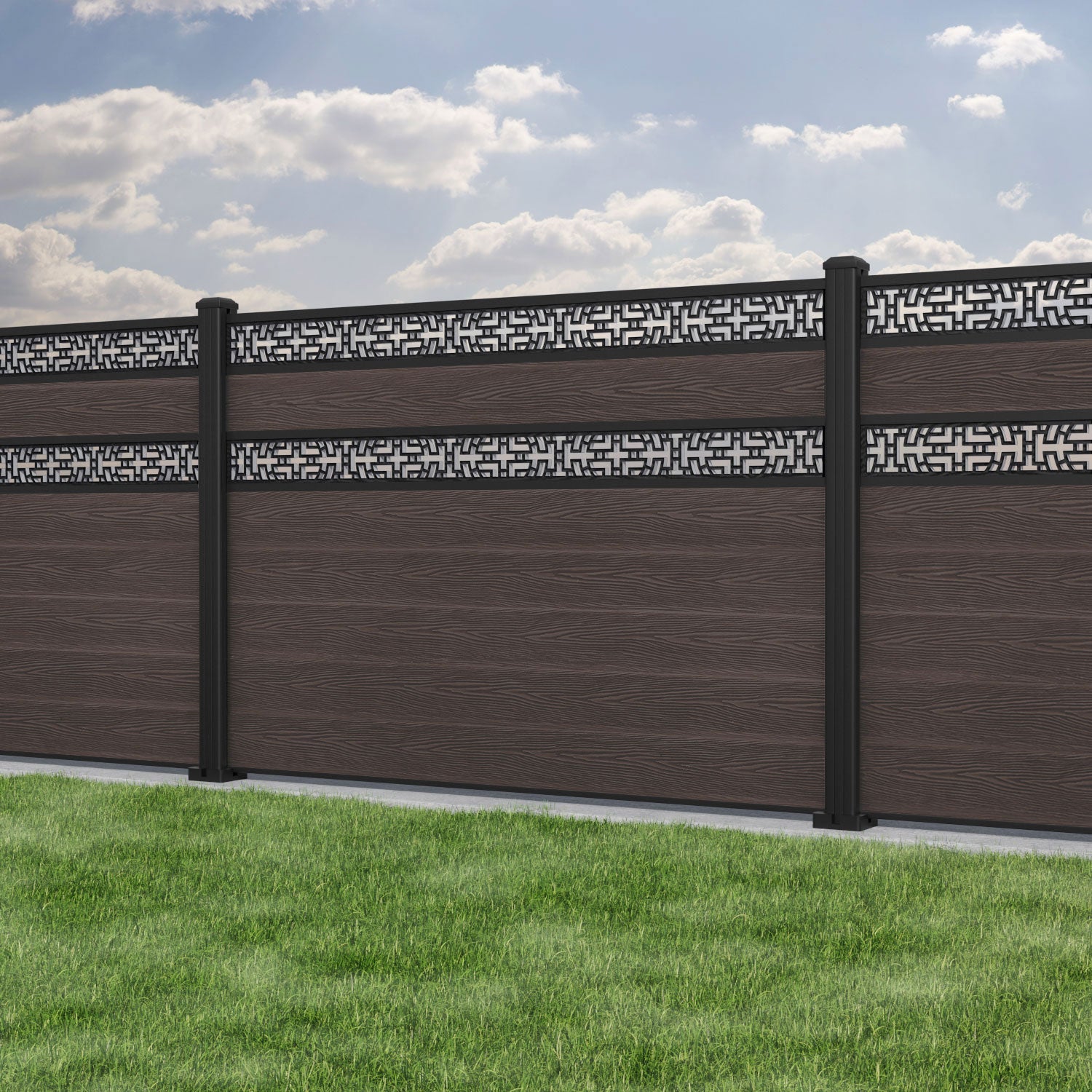 Classic Kumo Split Screen Fence Panel - Mid Brown Wood Privacy Screen with Aluminum Posts - Perfect for Backyard, Patio, and Garden Decoration