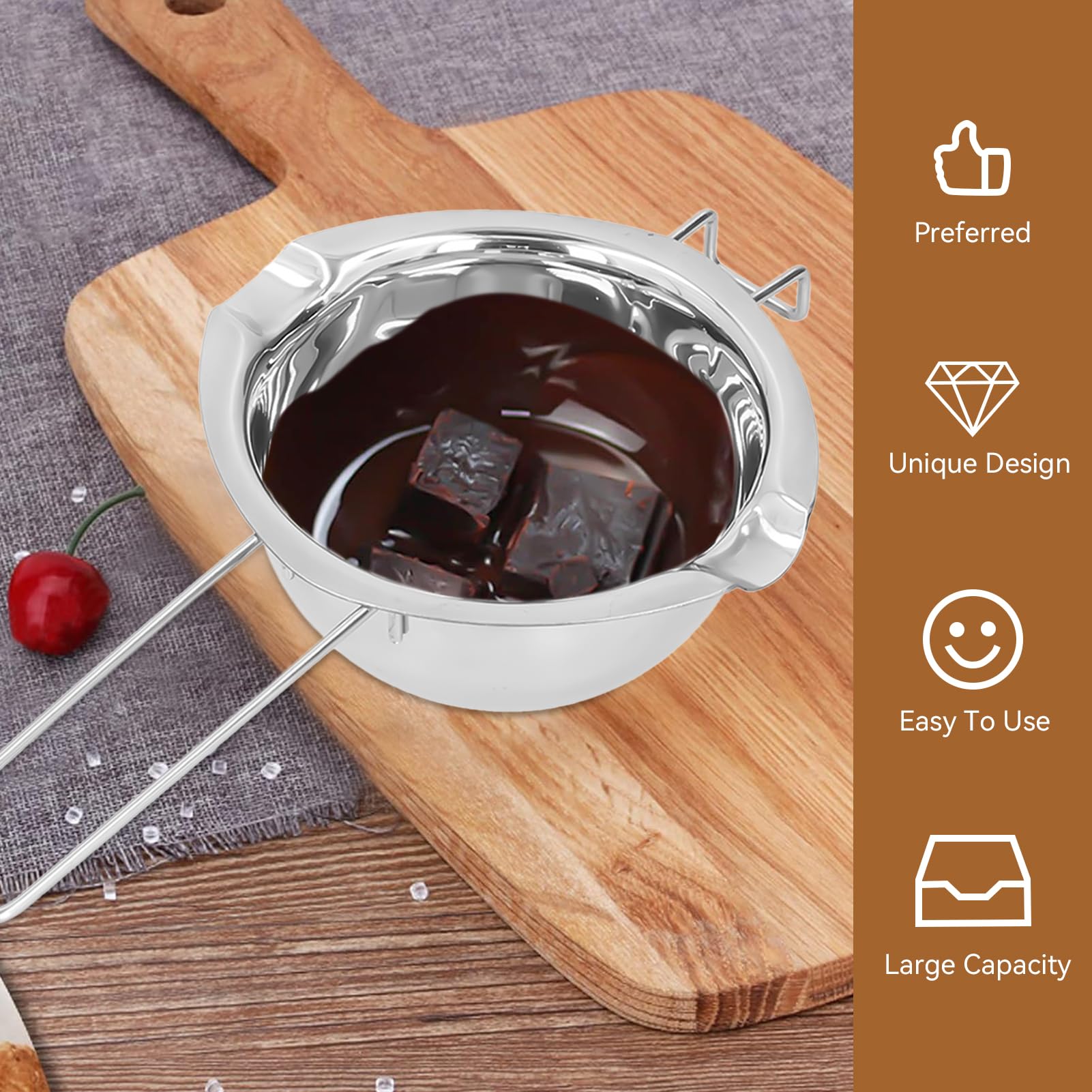 Premium Stainless Steel Double Boiler Pot for Chocolate & Candy Melting - Stovetop Safe Kitchen Essential for Baking, Desserts & DIY Treats