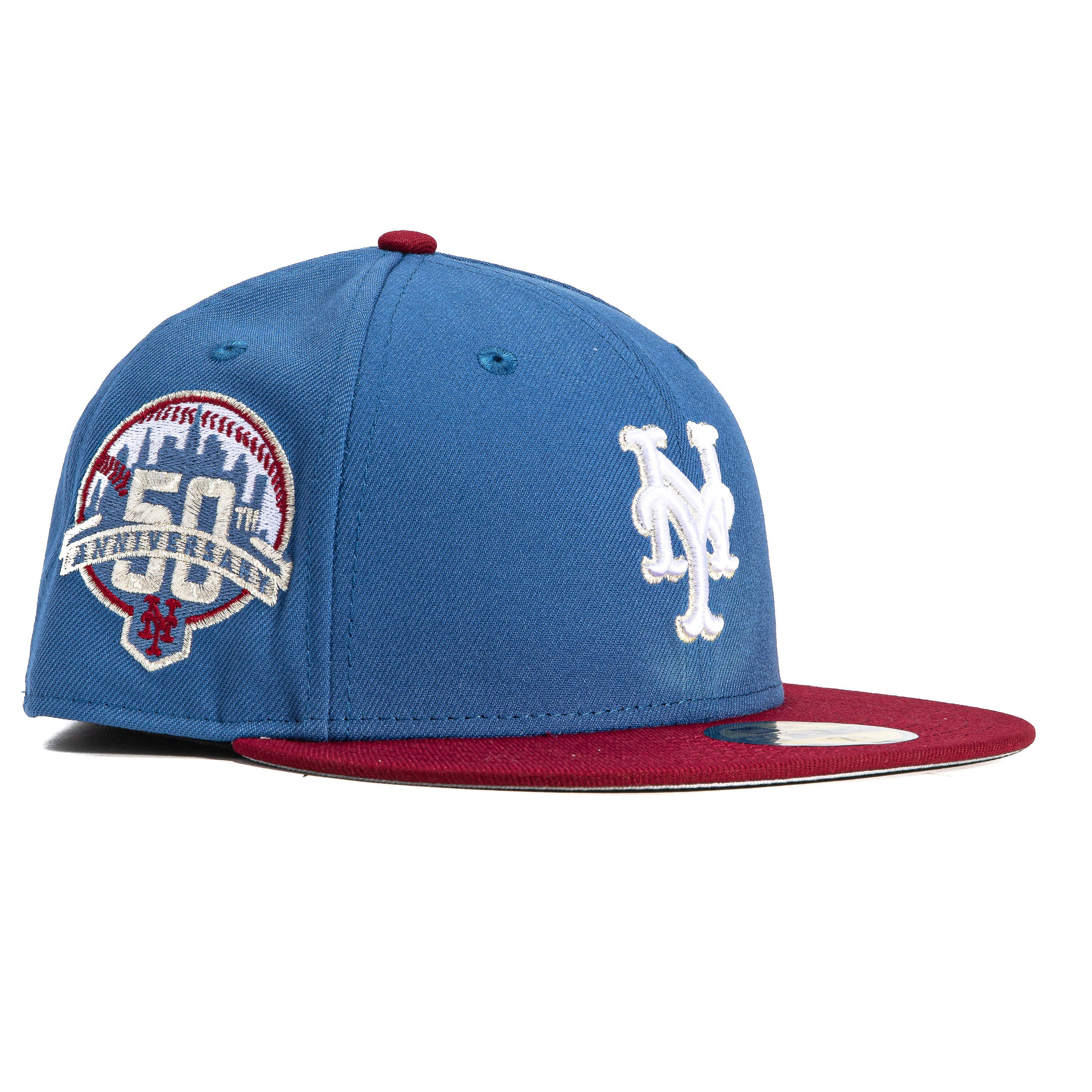 New Era 59Fifty New York Mets 50th Anniversary Patch Baseball Cap - Indigo & Cardinal Blue - MLB Officially Licensed Snapback Hat for Men & Women - Perfect for Games, Collecting & Streetwear Fashion
