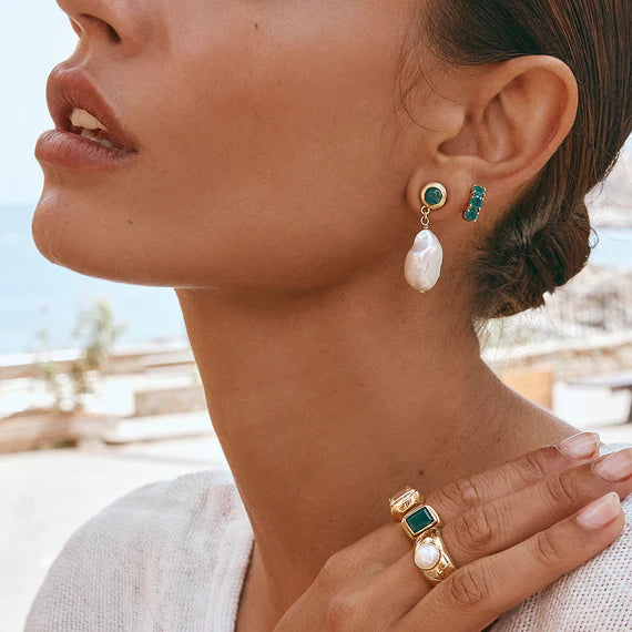 FAIRLEY Aventurine Keshi Drop Earrings - Handmade Dangle Earrings for Women, Natural Stone Jewelry Gift - Perfect for Weddings, Parties & Everyday Wear