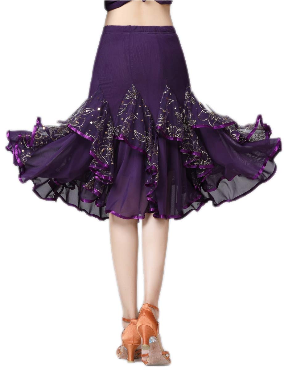 Elegant Ballroom Latin Party Long Swing Tiered Dance Skirt for Women - Professional Performance & Social Dancing - Perfect for Salsa, Tango, and Swing Dance Events