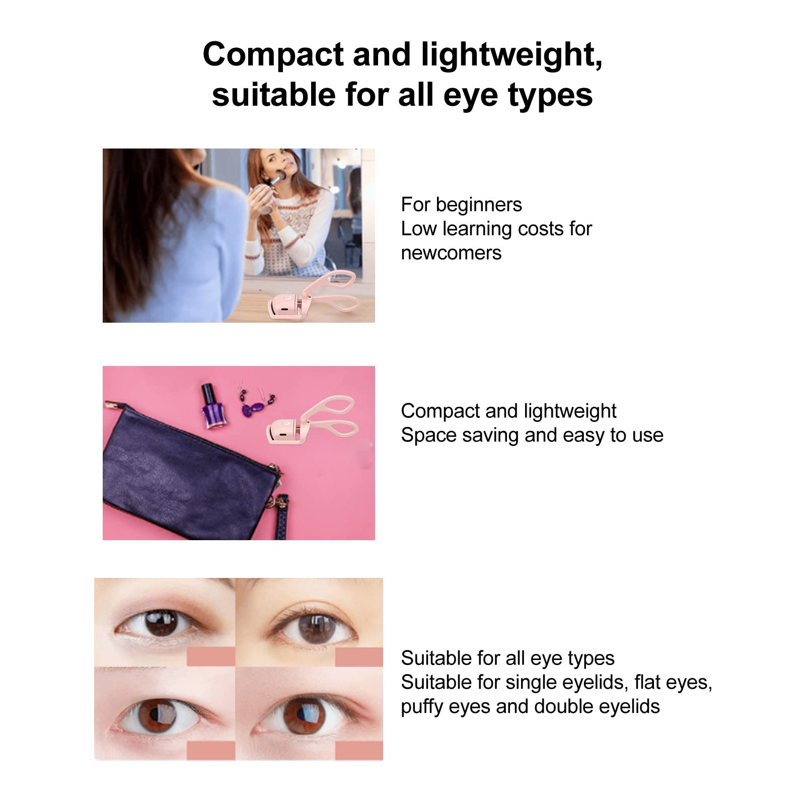 EXCLUZO Electric Eyelash Curler Machine - Lightweight & Space Saving with 2 Temperature Settings for Perfect Lashes | At-Home Eyelash Styling Tool for Women | Great for Daily Makeup, Special Occasions & Travel