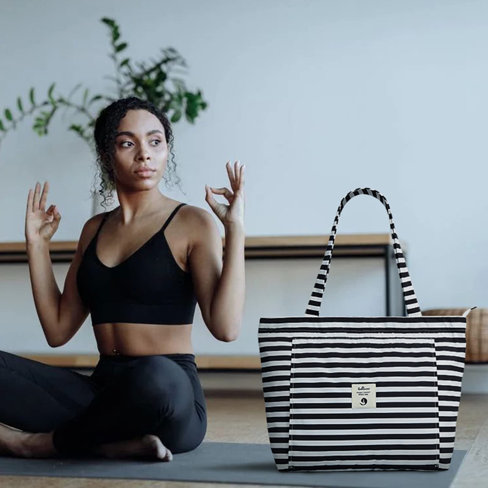 WLLWOO Yoga Mat Bag for Women - Large Canvas Tote with Shoulder Strap for Yoga, Pilates, Gym, Travel & Beach - Multi-Purpose Carryall for Workout Gear, Office Essentials & Daily Use