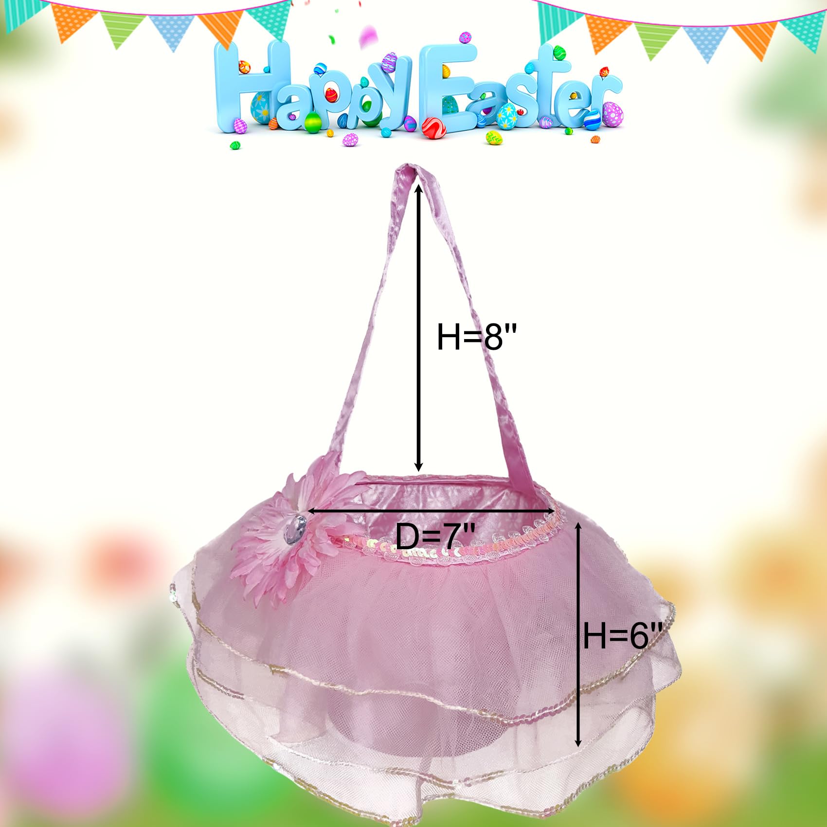 DearSun 2-Piece Flower Tutu Easter Basket Set - Elegant Pink & Purple Easter Baskets for Kids, Easter Egg Hunt, Candy Storage & Gift Giving - Perfect for Easter Celebrations, Spring Parties & Holiday Decorations