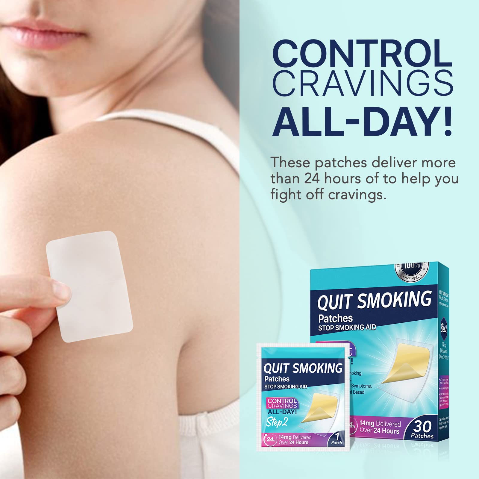 Step 2 Nicotine Patches 14mg - 30 Count | 24-Hour Smoking Cessation Aid for Effective Quit Smoking Program | Perfect for Office Workers, Travelers & Stressful Situations