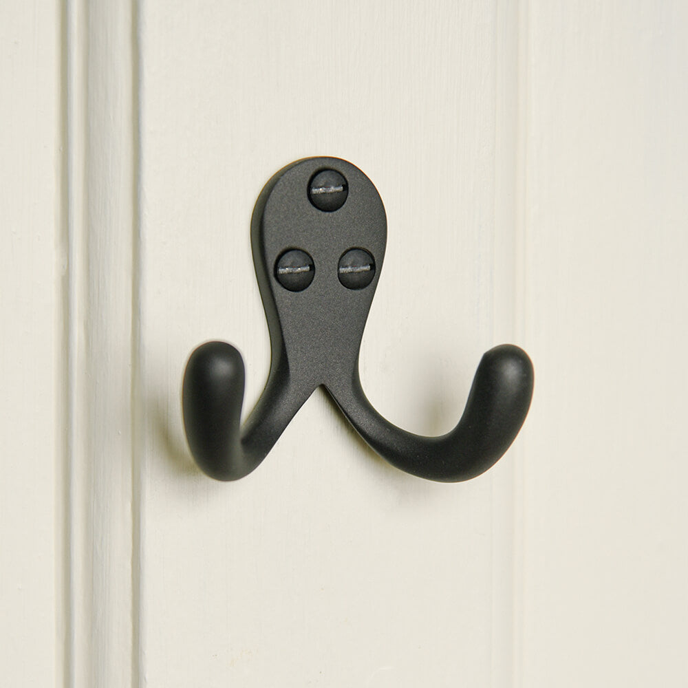 Zero Black Double Wardrobe Hook - Heavy Duty Closet Hangers for Coats, Hats & Bags - Space Saving Organization for Bedroom, Entryway & Dorm Room