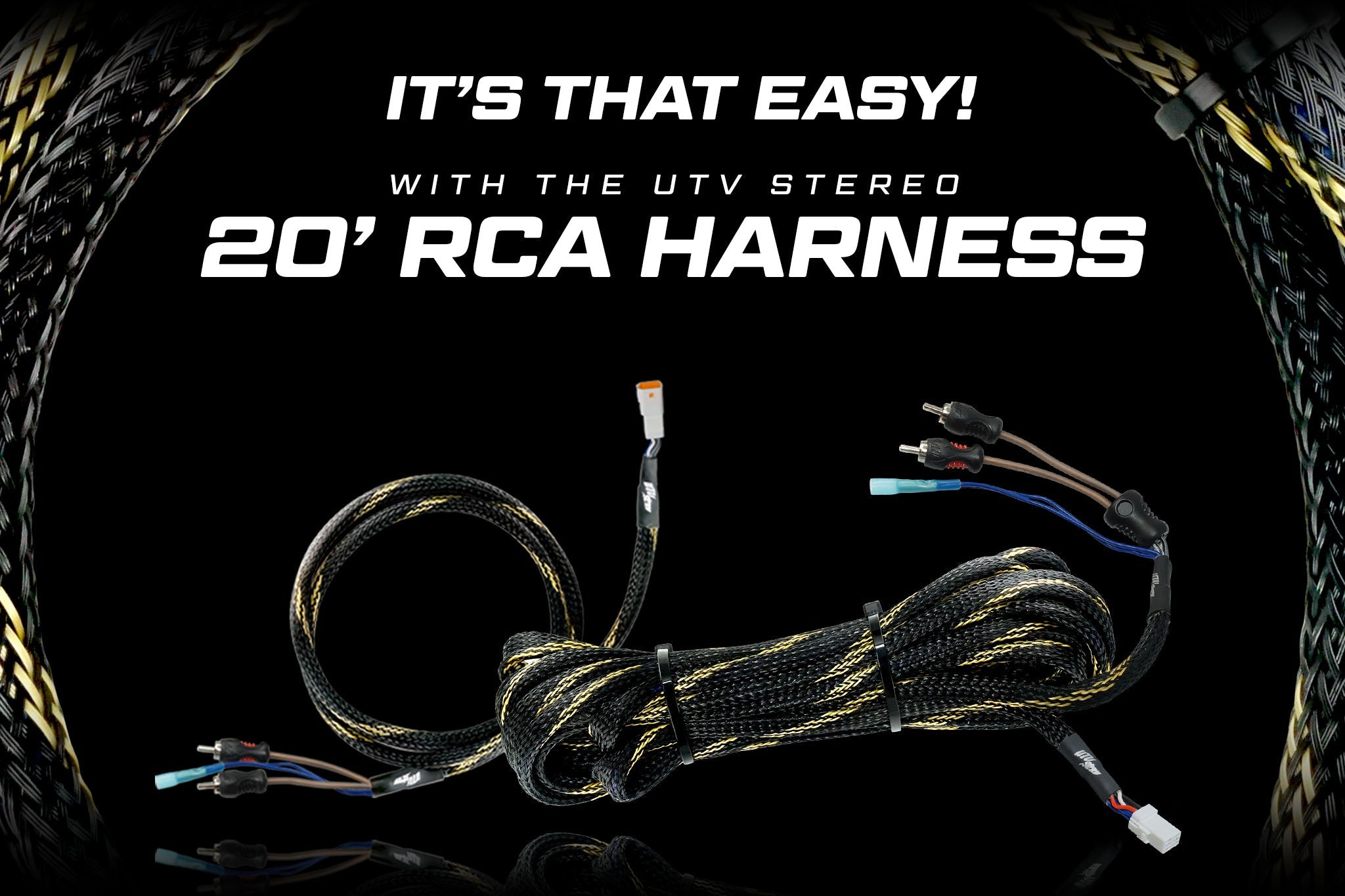 20' RCA Harness Cable for UTV & ATV Audio Systems - High-Quality RCA Connector for Car Stereo, Home Theater & Professional Audio Setups