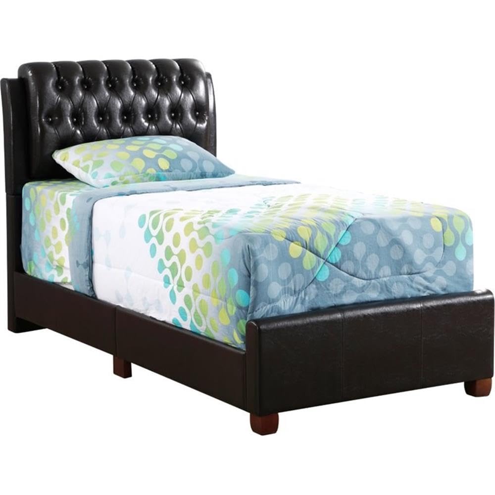 Glory Furniture Marilla Faux Leather Upholstered Twin Bed Frame - Dark Brown Modern Upholstered Bed for Kids, Teens & Guest Rooms - Perfect for Small Spaces & Bedroom Decor
