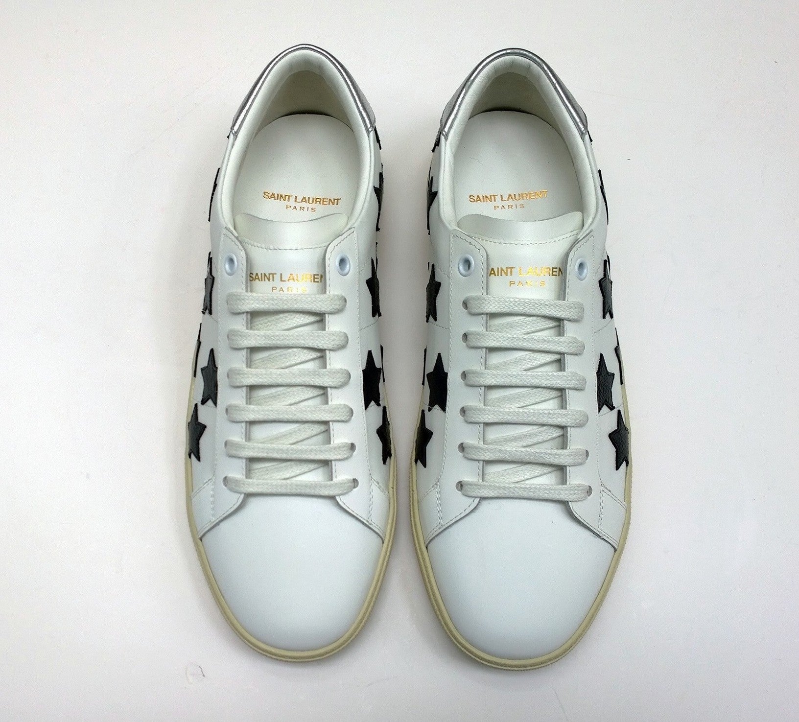 Saint Laurent Court Classic White Leather Sneakers with Black Stars - Luxury Designer Shoes for Men & Women | Perfect for Casual Wear, Street Style & Fashion Outings