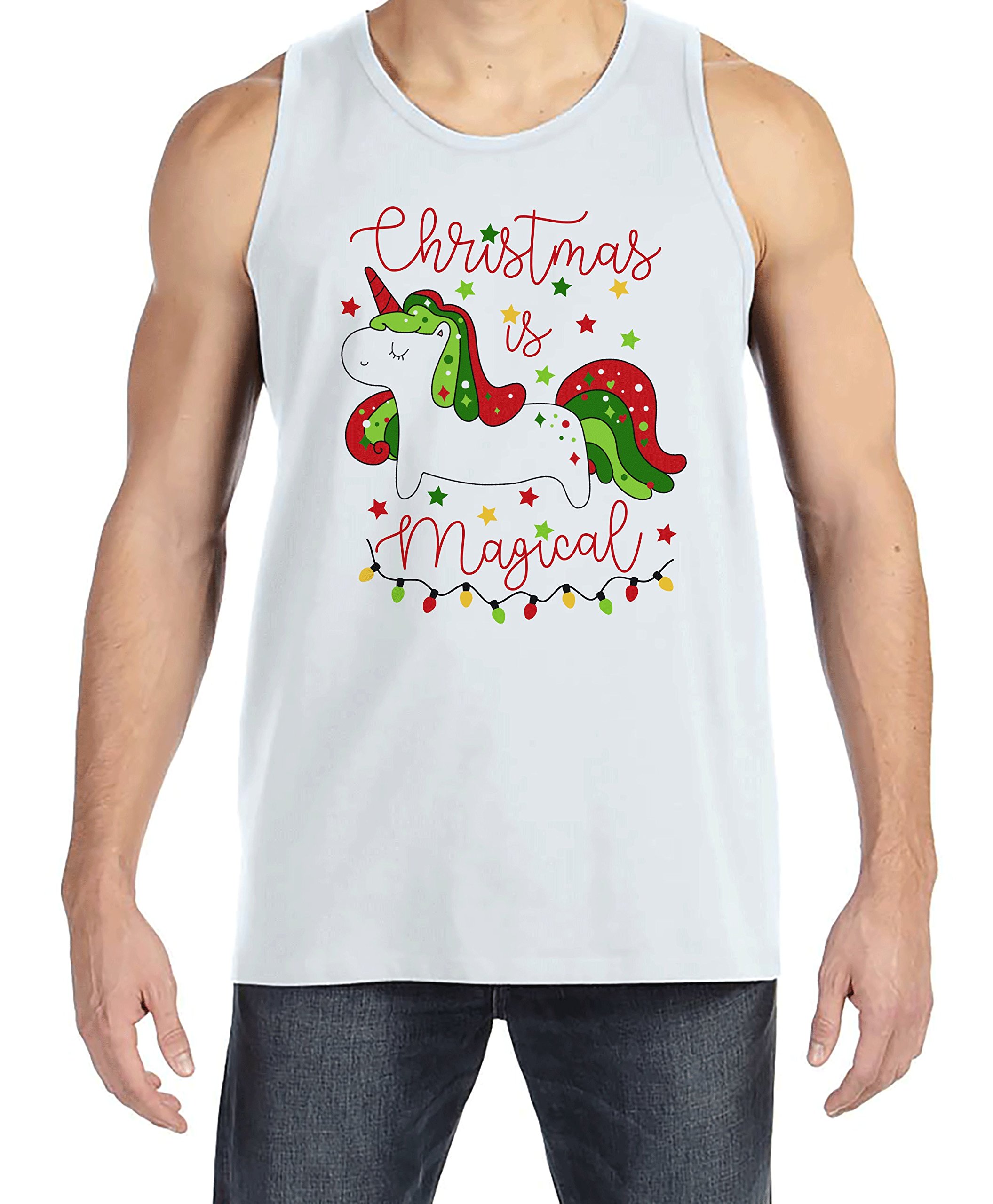 7 ate 9 Apparel Men's Christmas Unicorn Graphic Tank Top - Funny Holiday Novelty Shirt for Parties & Gifts