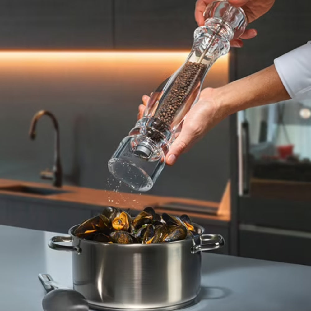 Peugeot Nancy 12-Inch Acrylic Peppermill - Premium Salt and Pepper Grinder Set for Kitchen & Dining Table - Perfect for Home, Restaurant, and Gourmet Cooking