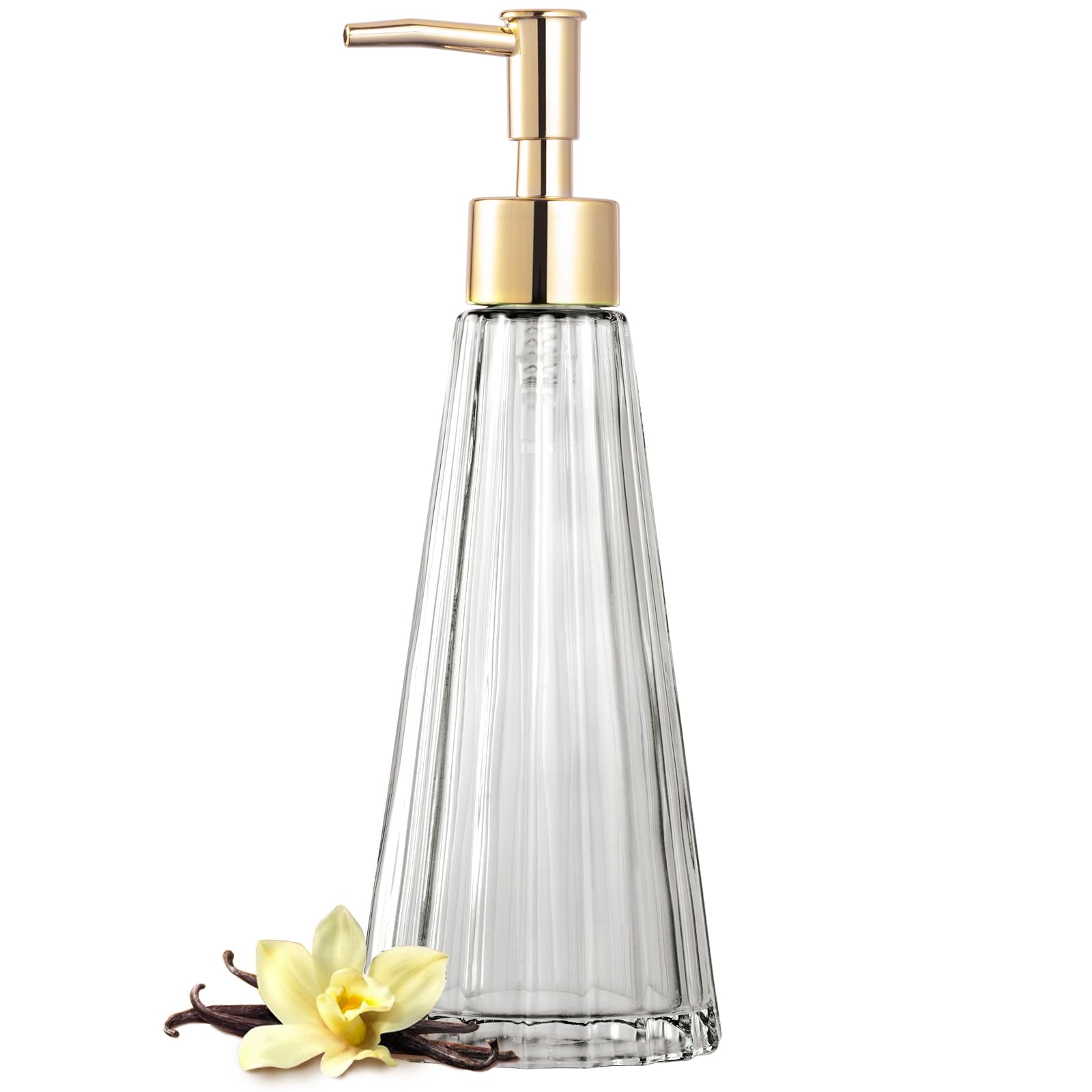 Vintage Elegant Glass Soap Dispenser with Pump - Clear Crystal Hand Soap, Sanitizer & Shampoo Bottle for Bathroom, Kitchen & Farmhouse Decor - Rustic Home Accessories for Modern & Traditional Spaces