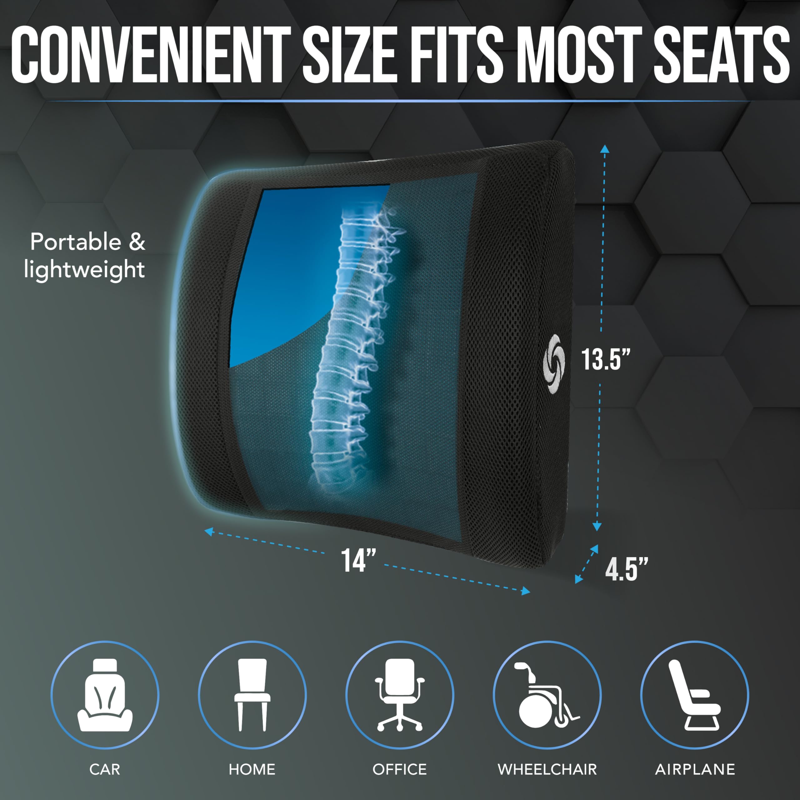 Samsonite Cooling Gel Lumbar Support Pillow - Memory Foam Office Chair & Car Seat Cushion with Breathable Mesh & Washable Cover for Lower Back Comfort - Perfect for Work, Travel & Long Drives