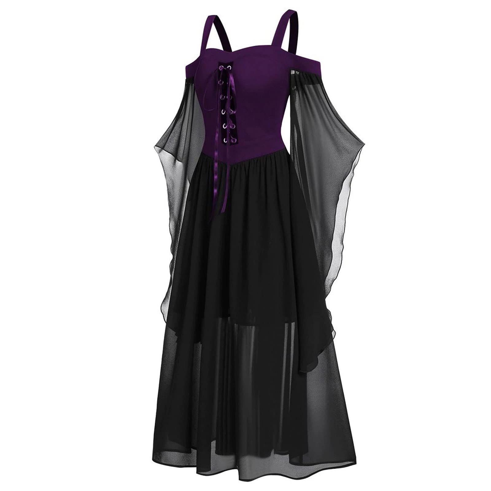 Halloween Costumes for Women - Plus Size Cold Shoulder Butterfly Sleeve Lace Dress with Long Sleeves | Gothic Party Dress for Halloween, Cosplay, and Special Occasions