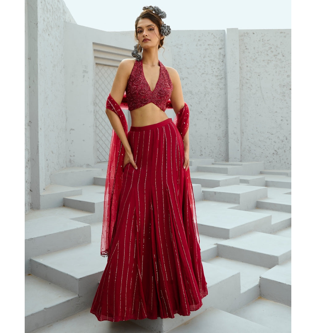 Aura Red Skirt Set for Women - Elegant Two Piece Outfit with Flowy Skirt & Matching Top | Perfect for Summer, Parties, Date Nights & Beach Vacations