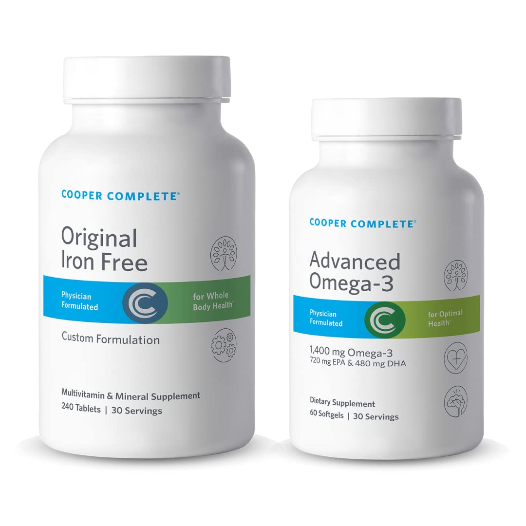 Cooper Complete Original Multivitamin Iron Free & Advanced Omega-3 - Daily Multivitamin Mineral & Fish Oil Supplement - 30 Day Supply - Supports Heart Health & Immune System for Active Adults