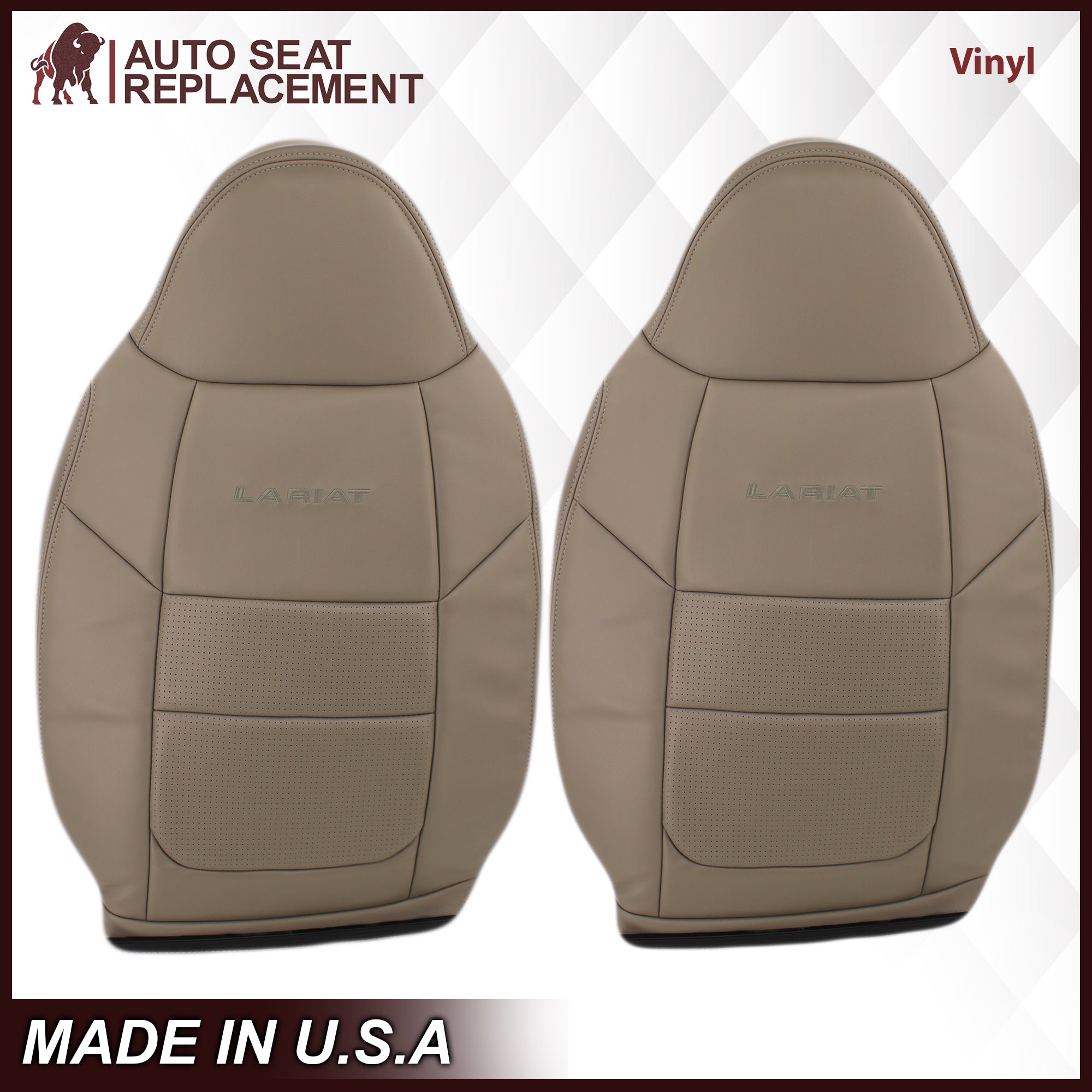 2001 Ford F250 F350 Lariat Perforated Seat Covers - Premium Tan Leather or Vinyl Replacement - Perfect for Truck Upgrades & Off-Road Adventures